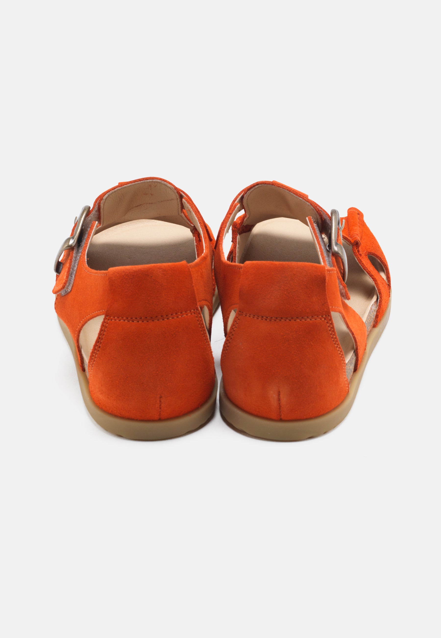 Nature Footwear Lene Sandal med lukket hæl i Suede læder farve Orange med kork fodseng og ydersål af naturgummi