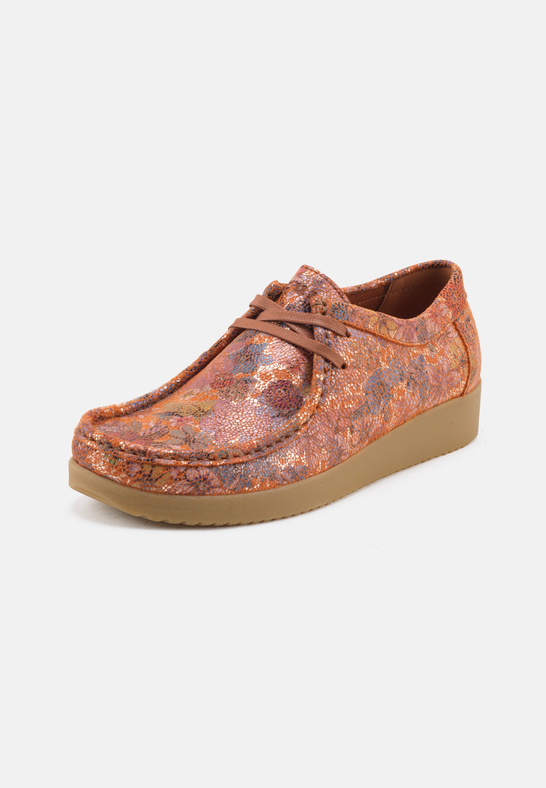 Nature Footwear Alba snøresko Metallic læder med blomsterprint og ydersål af naturgummi