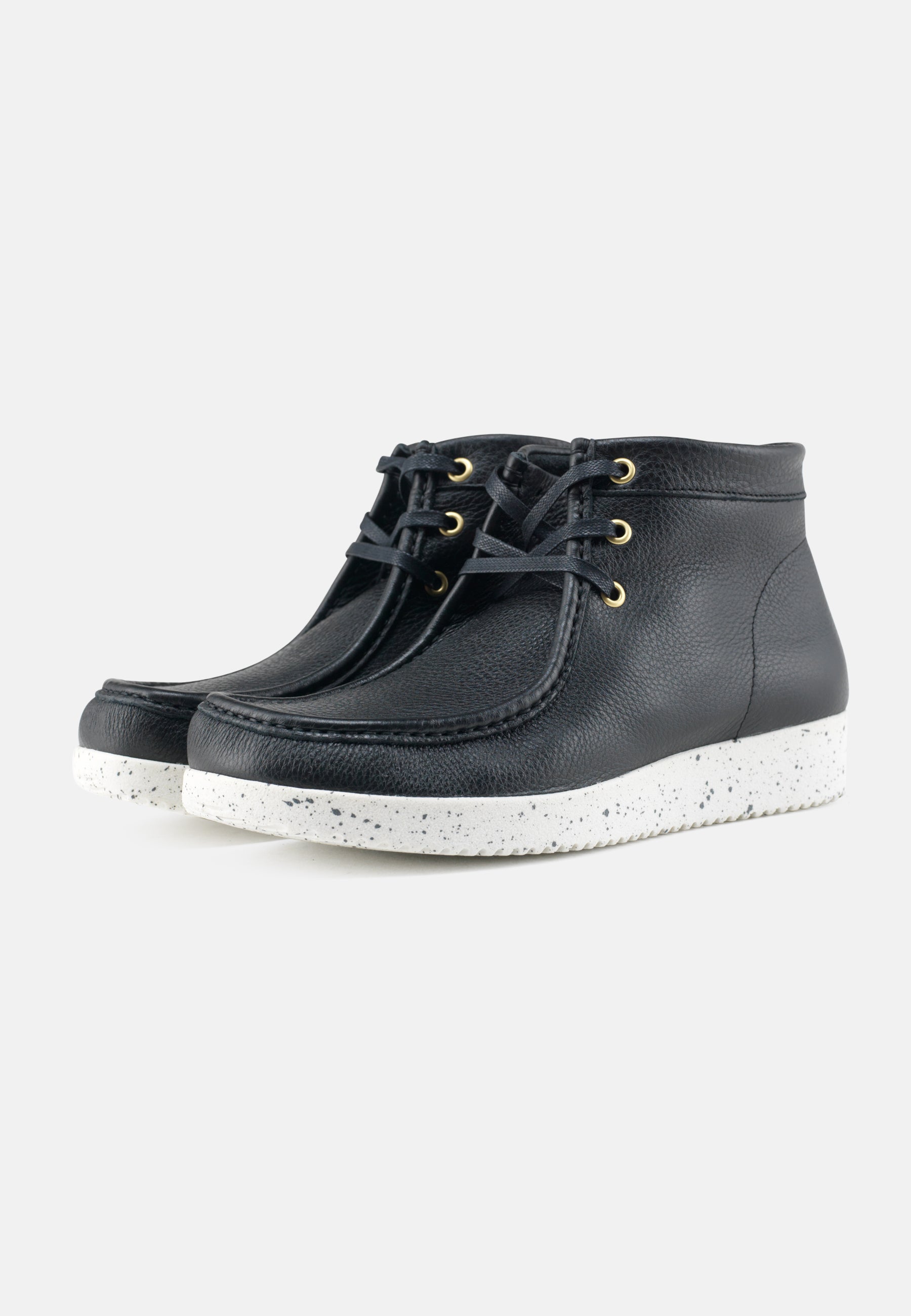 Nature Footwear Anton Snørestøvle Læder farve Black med sål i hvid PU 