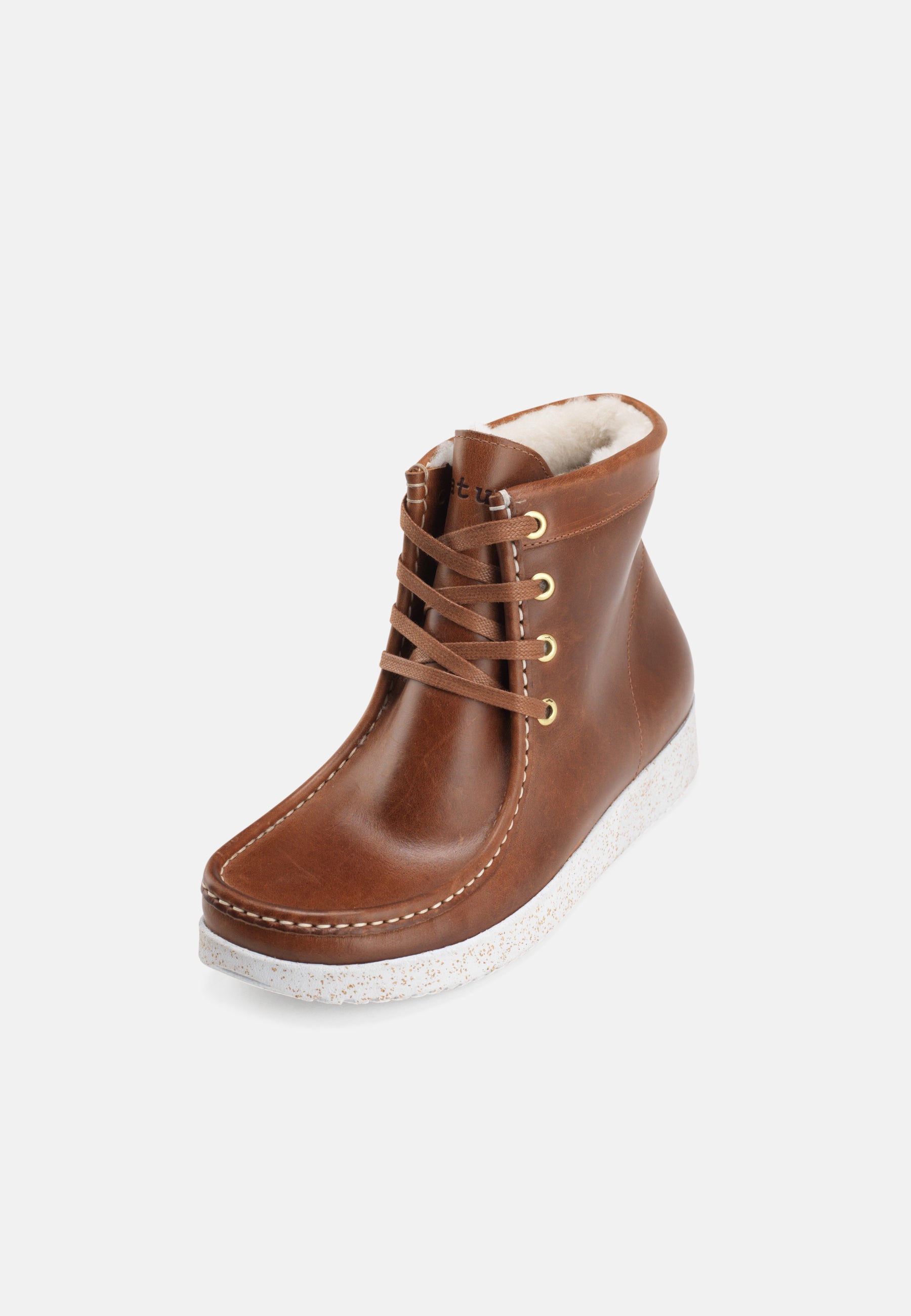 Nature Footwear Asta varmforet Snørestøvle Læder i farve Tobacco med lammeskindsfor og ydersål af naturgummi med korkrester