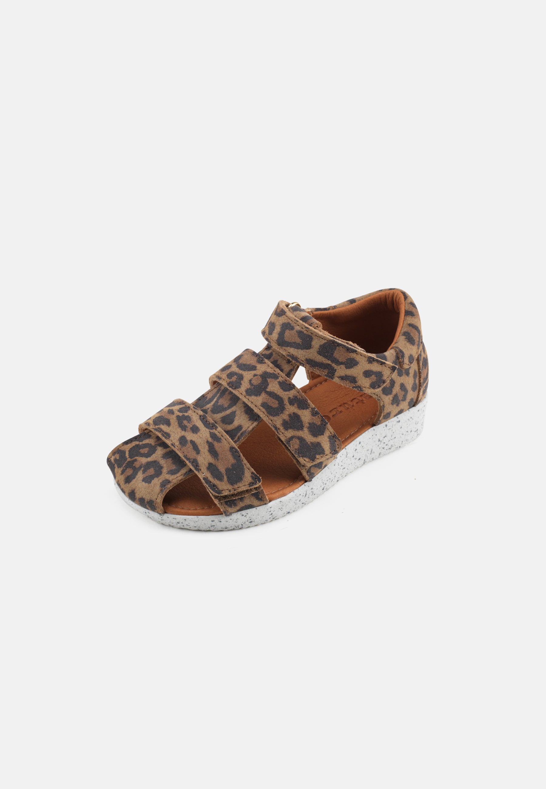 Nature Footwear Birk børnesandal i Suede skind med Leopardprint  med justerbare remme og hvid PU sål