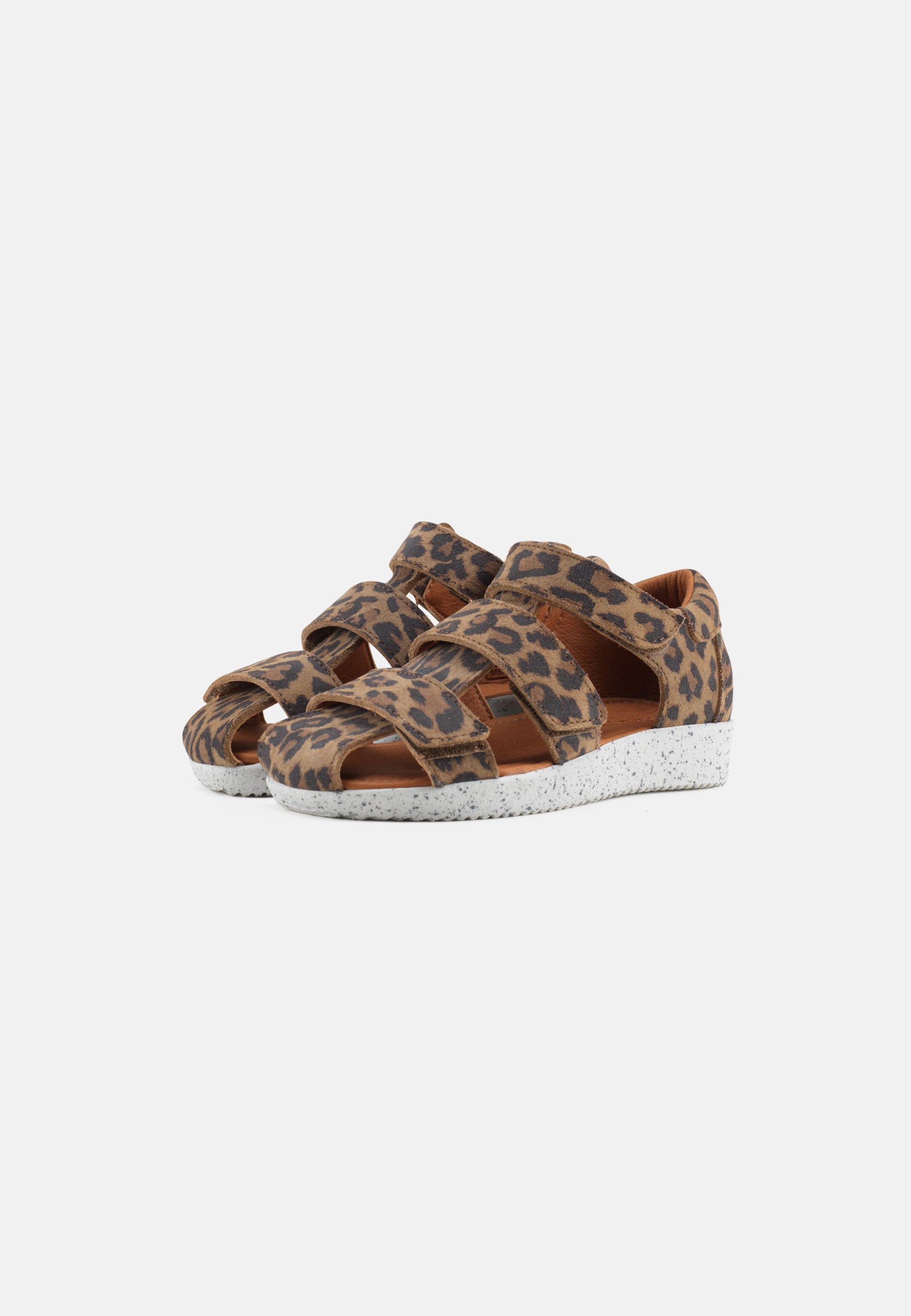 Nature Footwear Birk børnesandal i Suede skind med Leopardprint  med justerbare remme og hvid PU sål