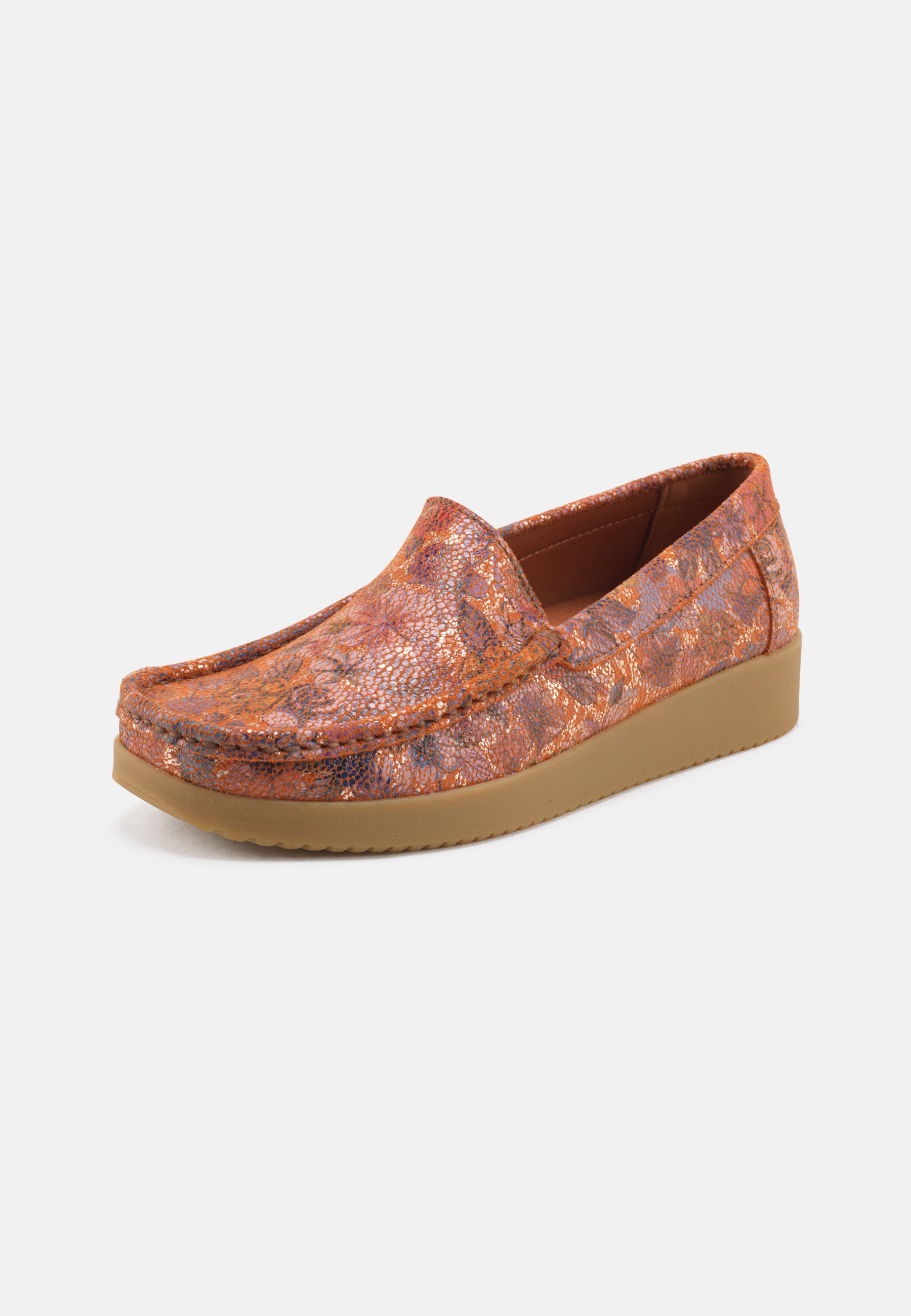 Nature Footwear Elin Loafer Metallic læder med blomsterprint og ydersål af naturgummi