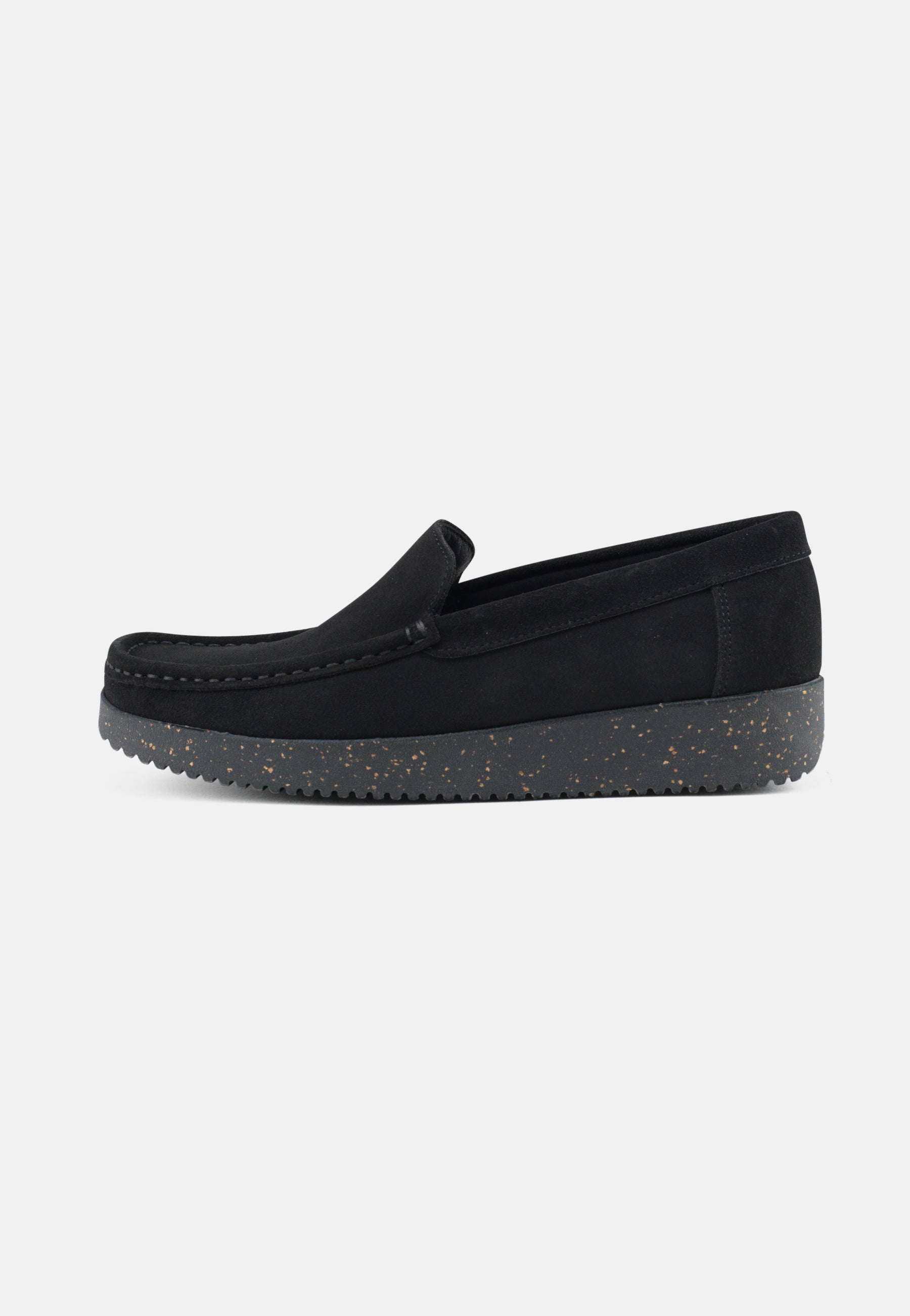 Nature Footwear Elin Loafer Suede læder Sort med ydersål af sort naturgummi med korkrester 