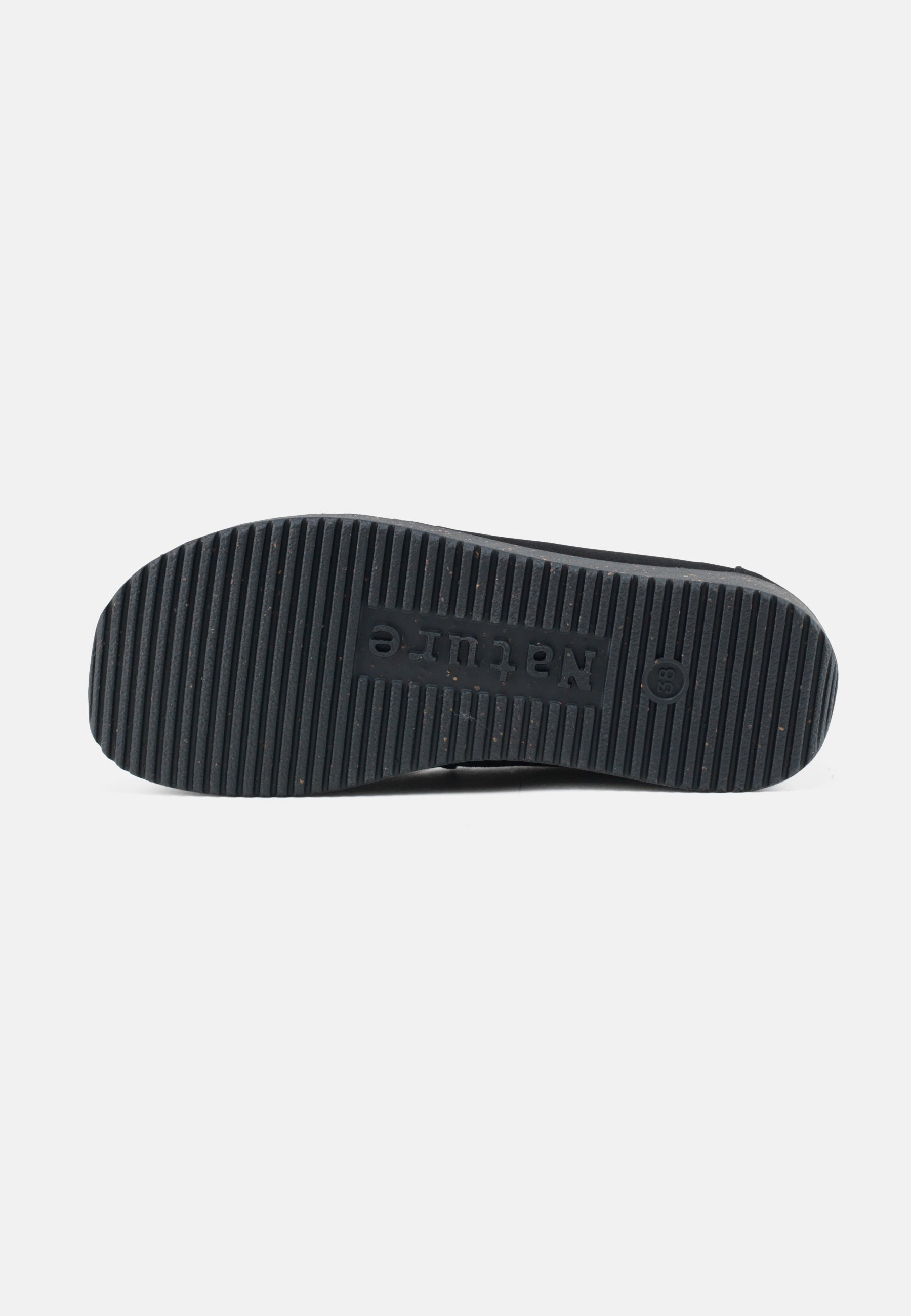 Nature Footwear Elin Loafer Suede læder Sort med ydersål af sort naturgummi med korkrester 