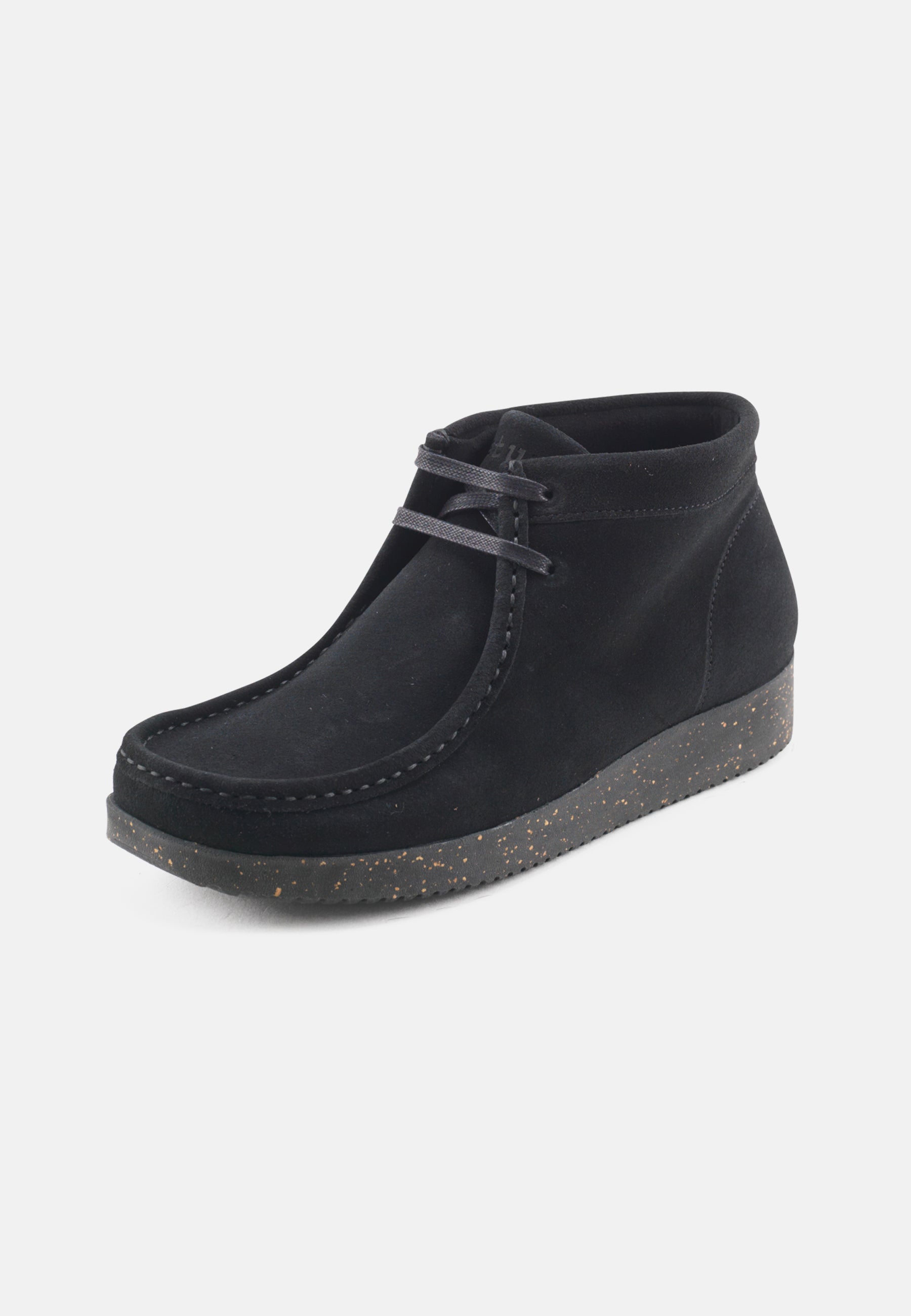 Nature Footwear Ellen snørestøvle Suede læder sort med ydersål af sort  naturgummi med korkrester