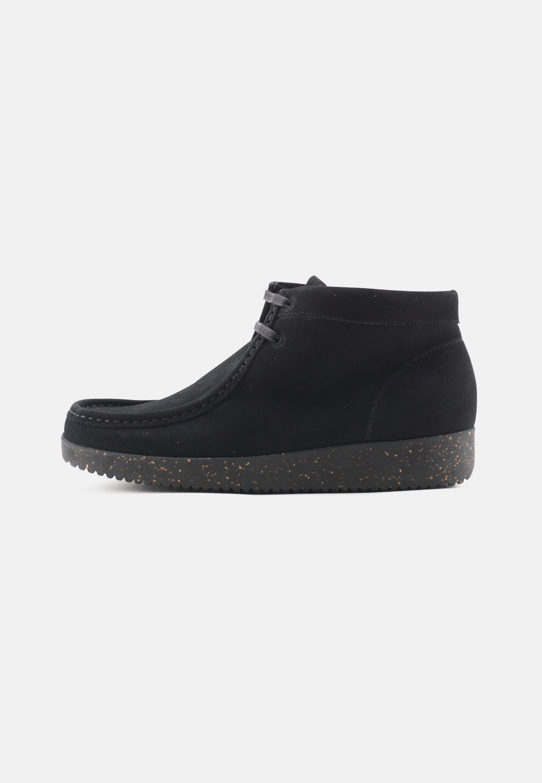 Nature Footwear Ellen snørestøvle Suede læder sort med ydersål af sort  naturgummi med korkrester