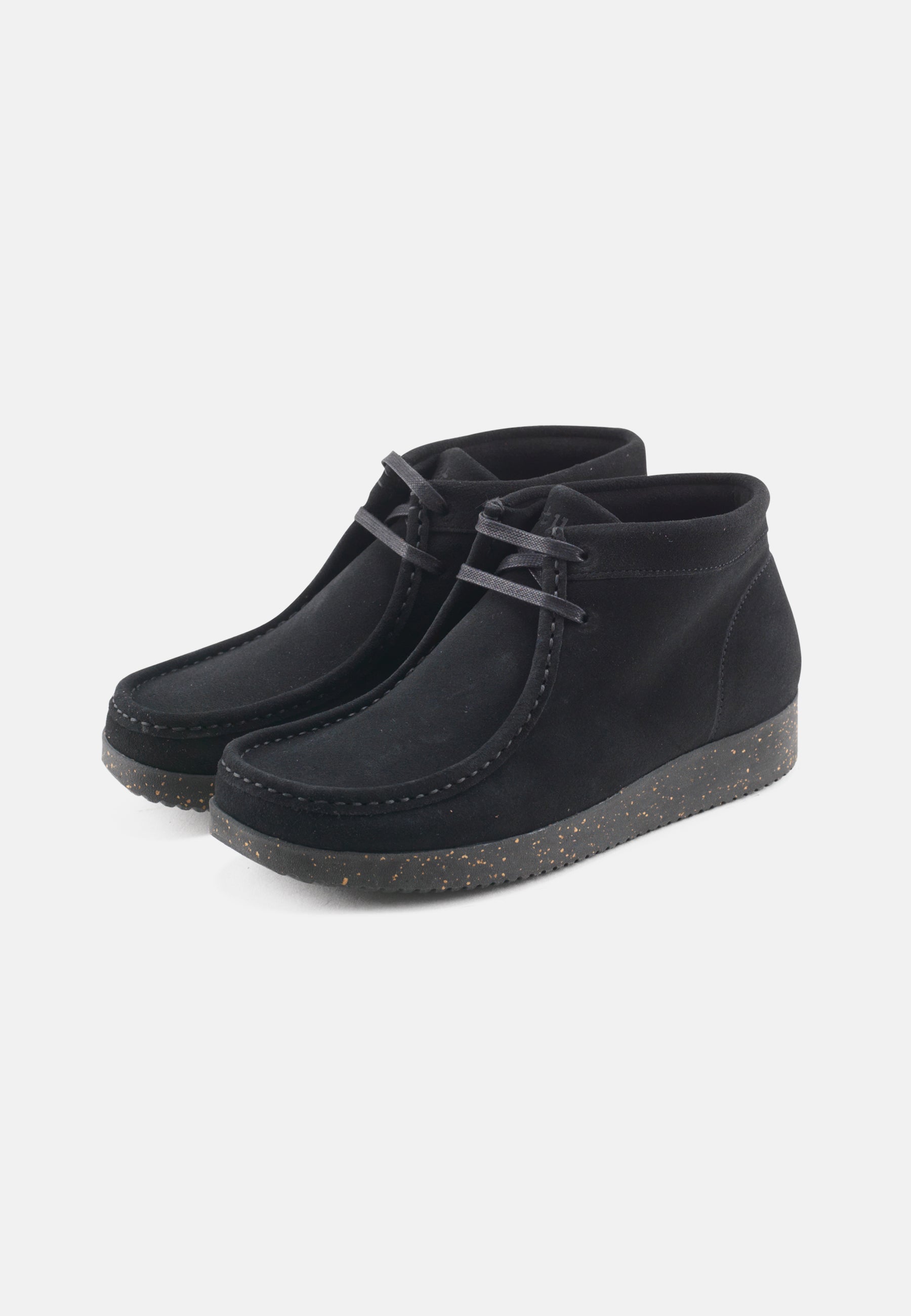 Nature Footwear Ellen snørestøvle Suede læder sort med ydersål af sort  naturgummi med korkrester