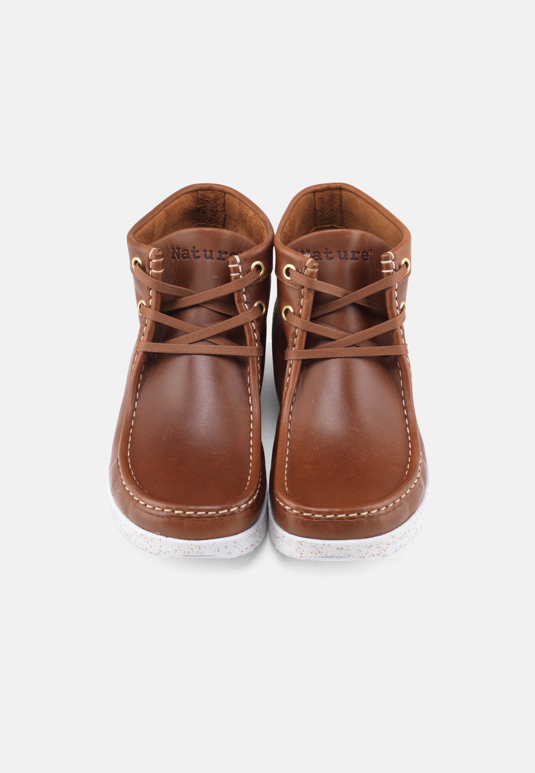 Nature Footwear Emma Snørestøvle Læder farve tobacco med ydersål i hvid naturgummi med korkrester 