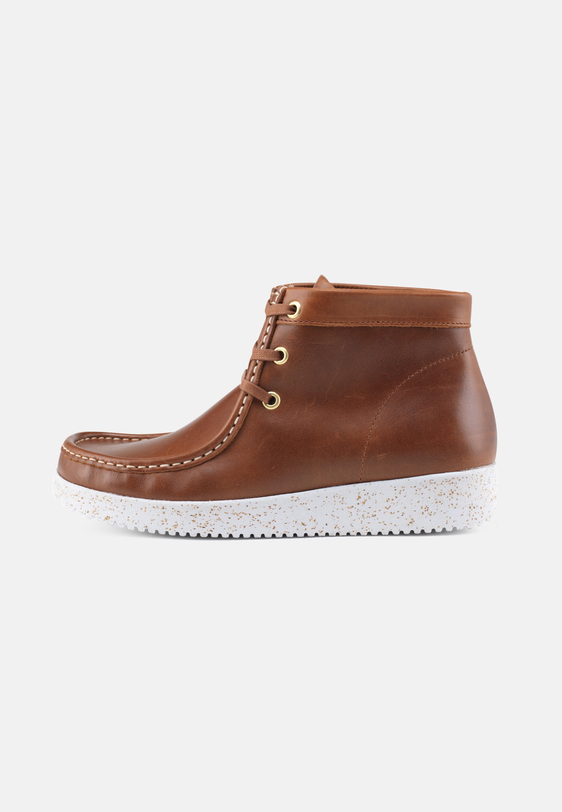 Nature Footwear Emma Snørestøvle Læder farve tobacco med ydersål i hvid naturgummi med korkrester 