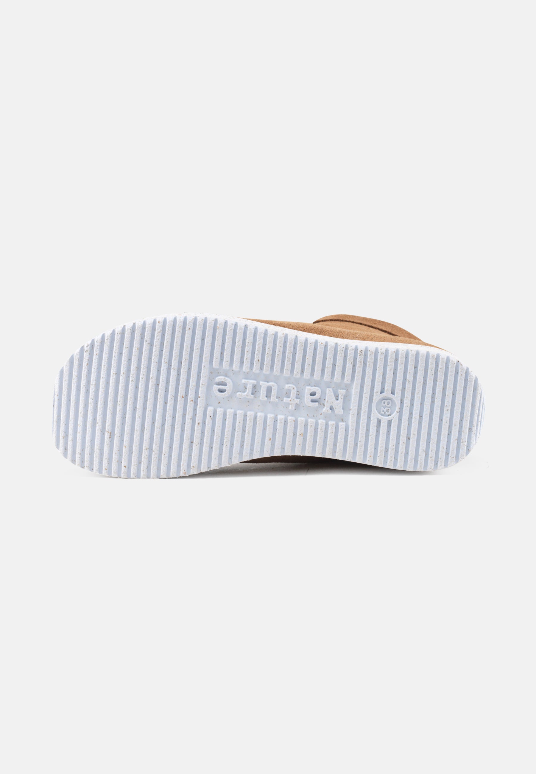 Nature Footwear Emma Snørestøvle Suede Læder farve Toffee med ydersål i hvid naturgummi med korkrester 