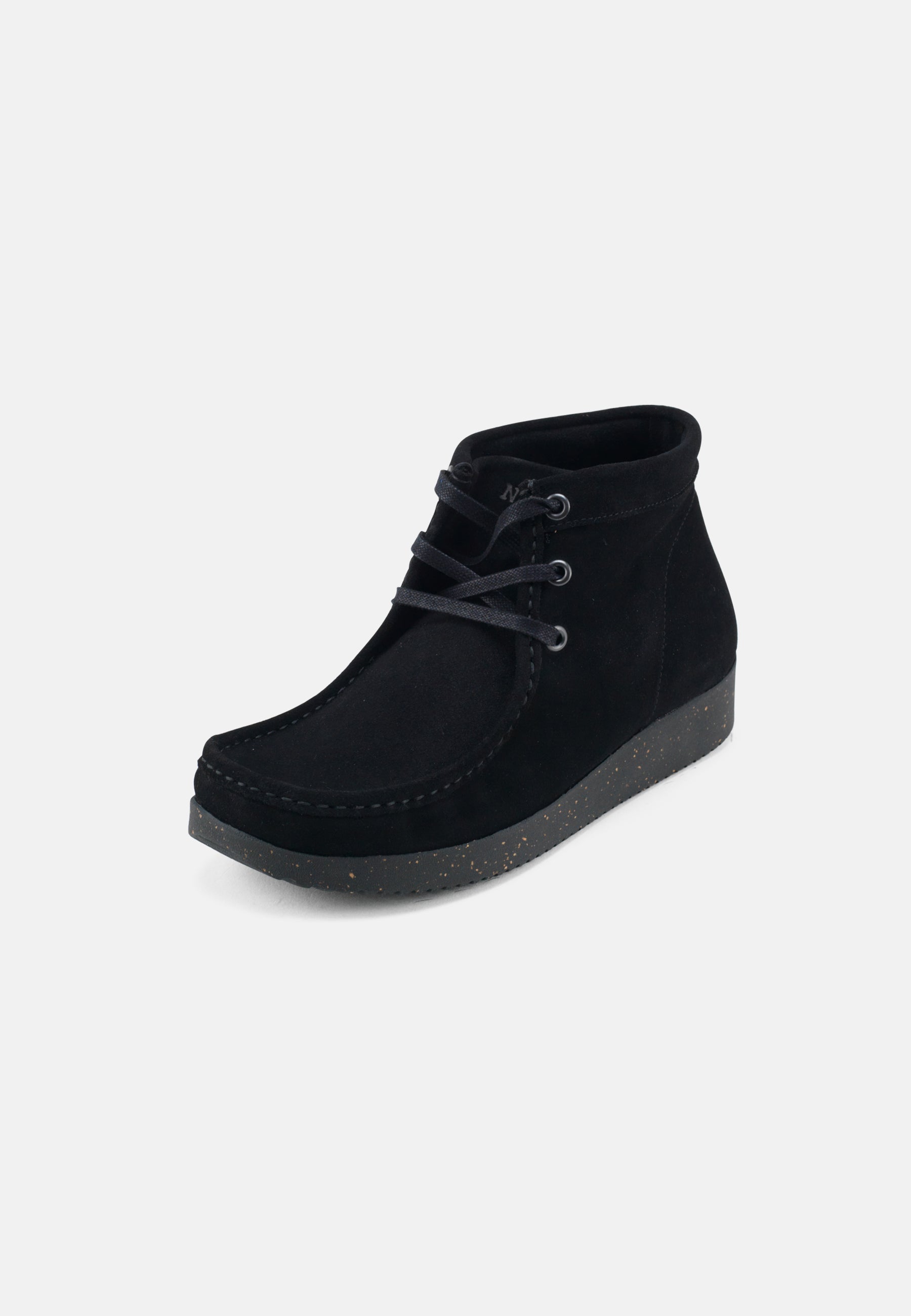 Nature Footwear Emma Snørestøvle Suede læder farve Sort med ydersål i sort naturgummi med korkrester 