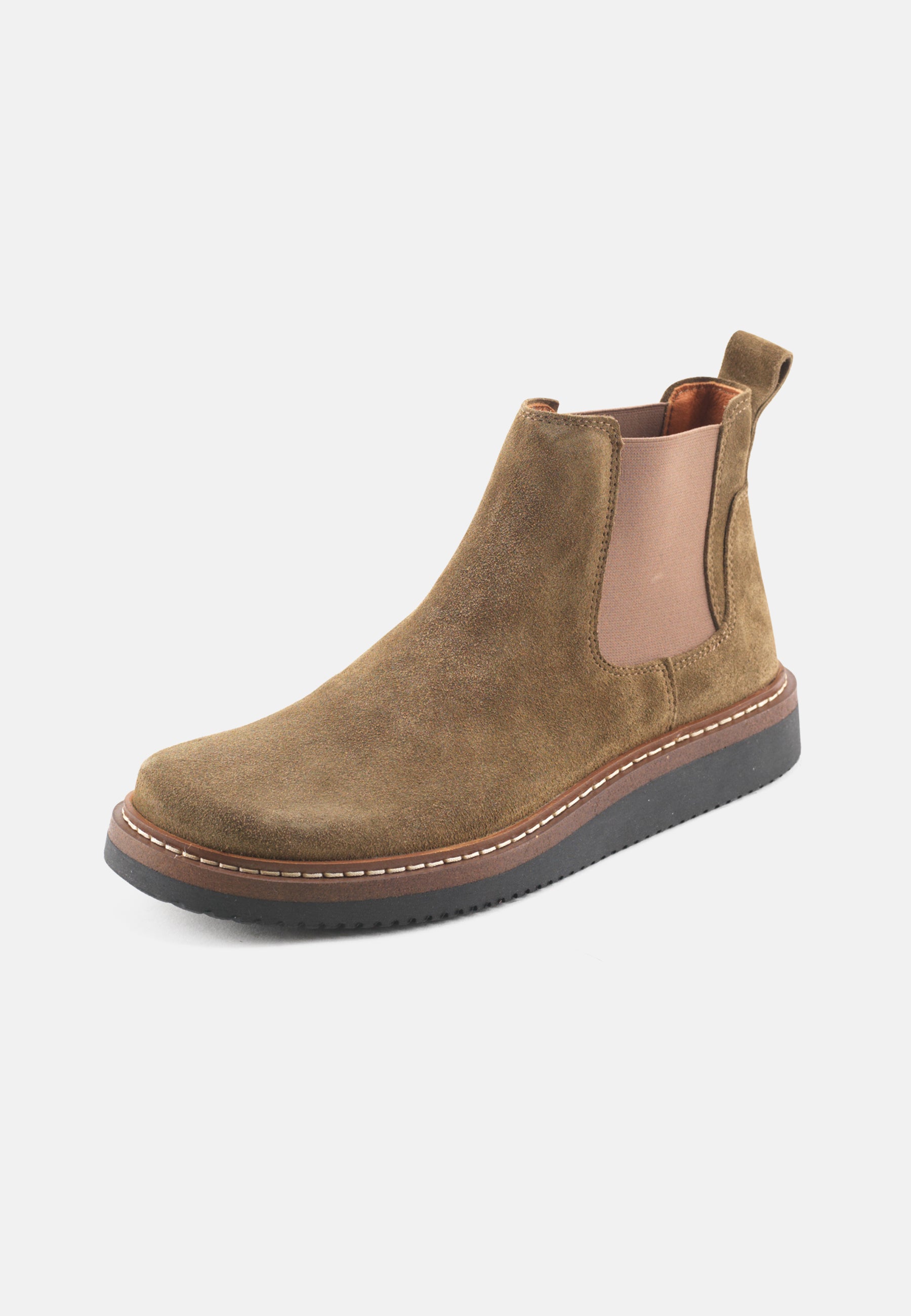Nature Footwear Gry Støvle med elastik I sidderne Suede læder farve Olive med ydersål af naturgummi med læderrand 