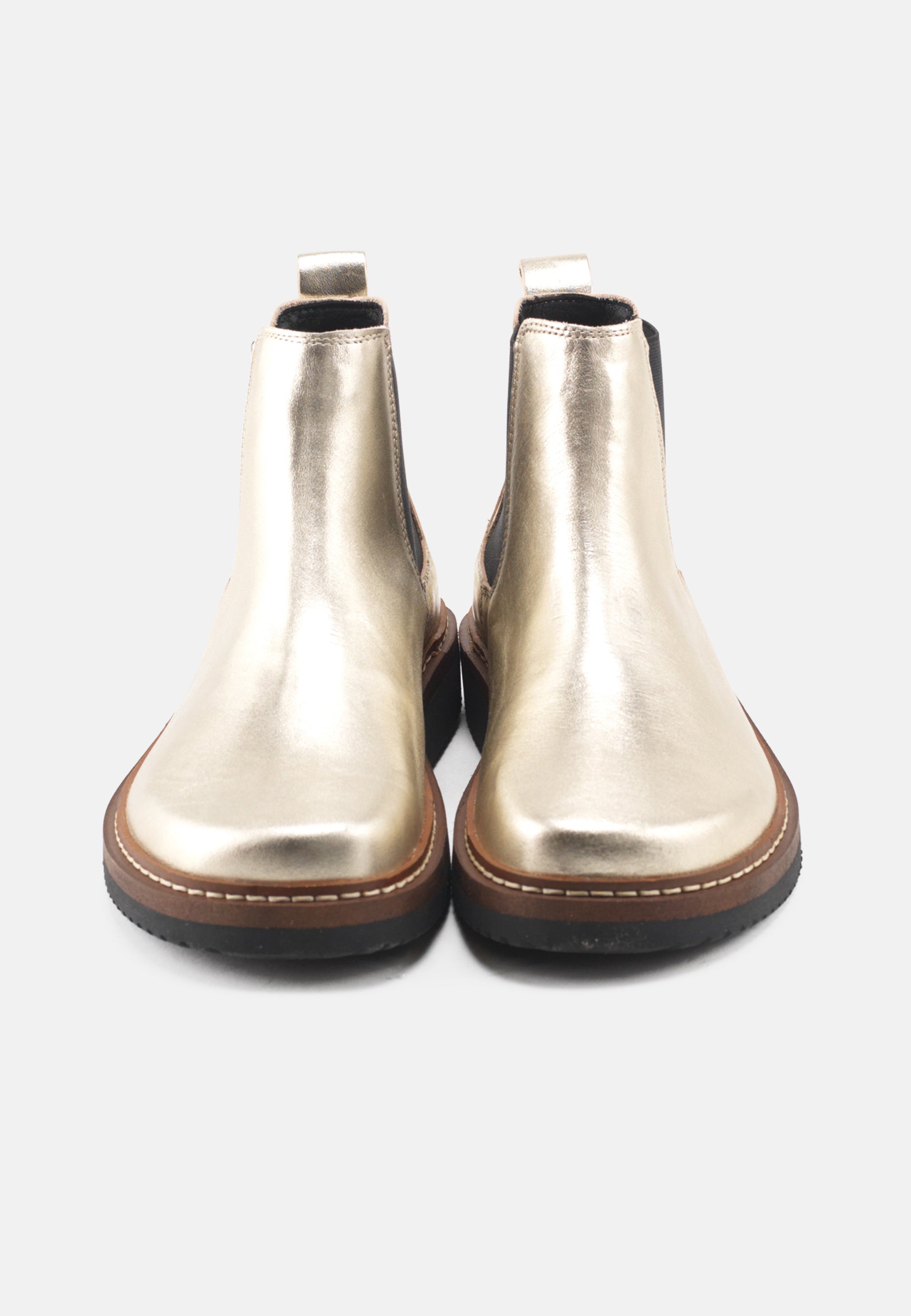 Nature Footwear Gry Støvle med elastik I siderne Metallic læder farve Gold med ydersål af naturgummi med læderrand 