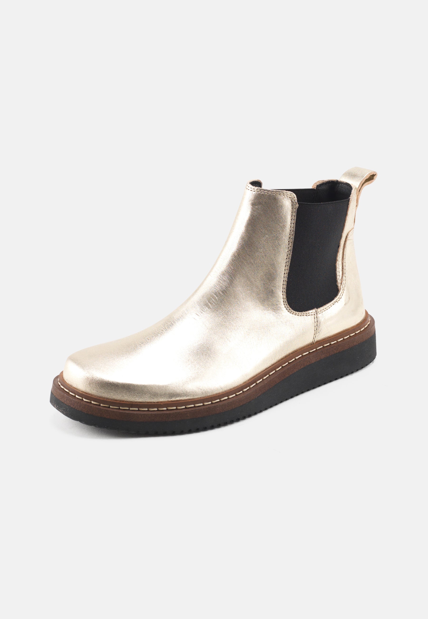 Nature Footwear Gry Støvle med elastik I siderne Metallic læder farve Gold med ydersål af naturgummi med læderrand 