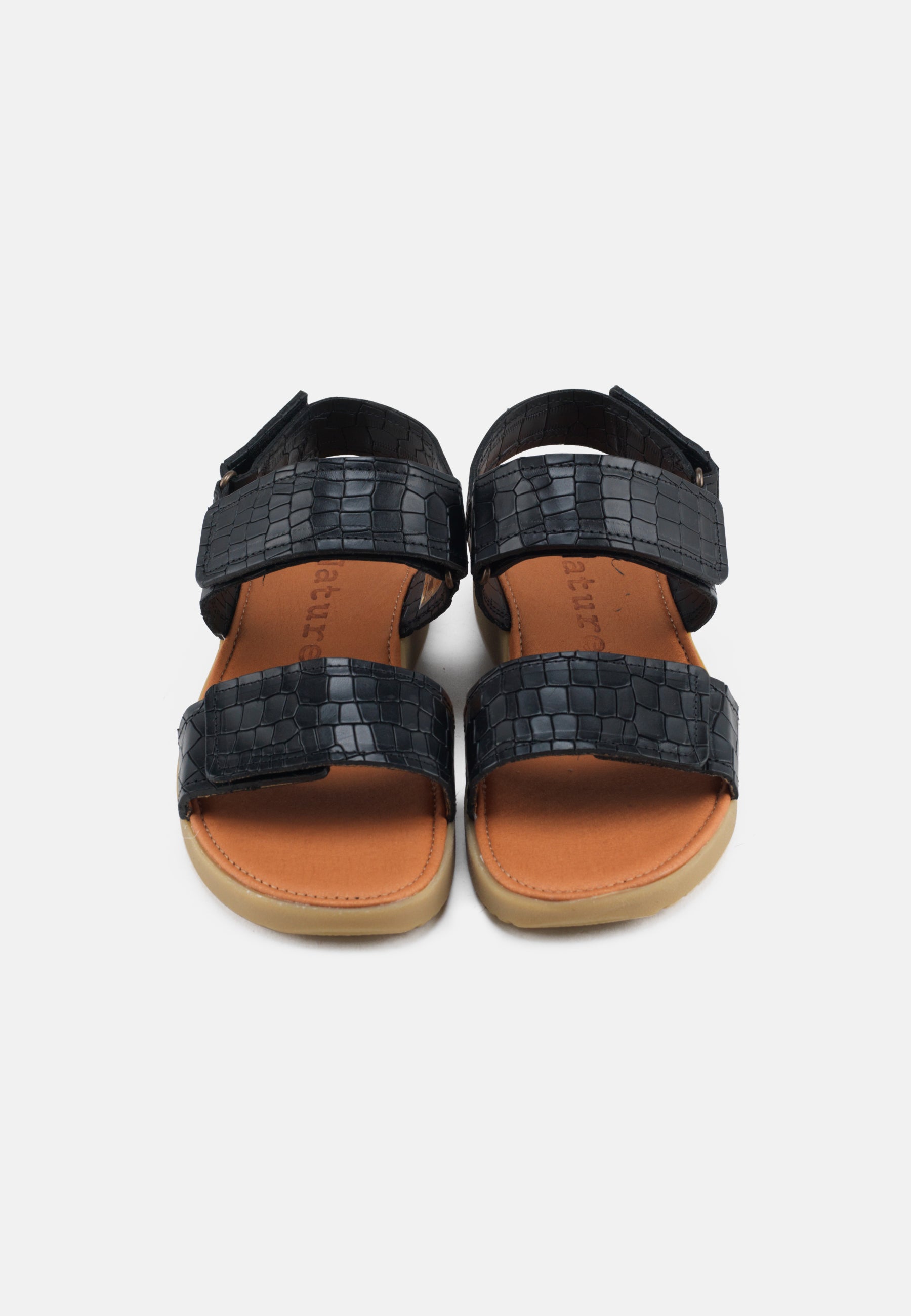 Nature Footwear Karen Sandal Læder med Crocoprint i farve Black med naturgummisål