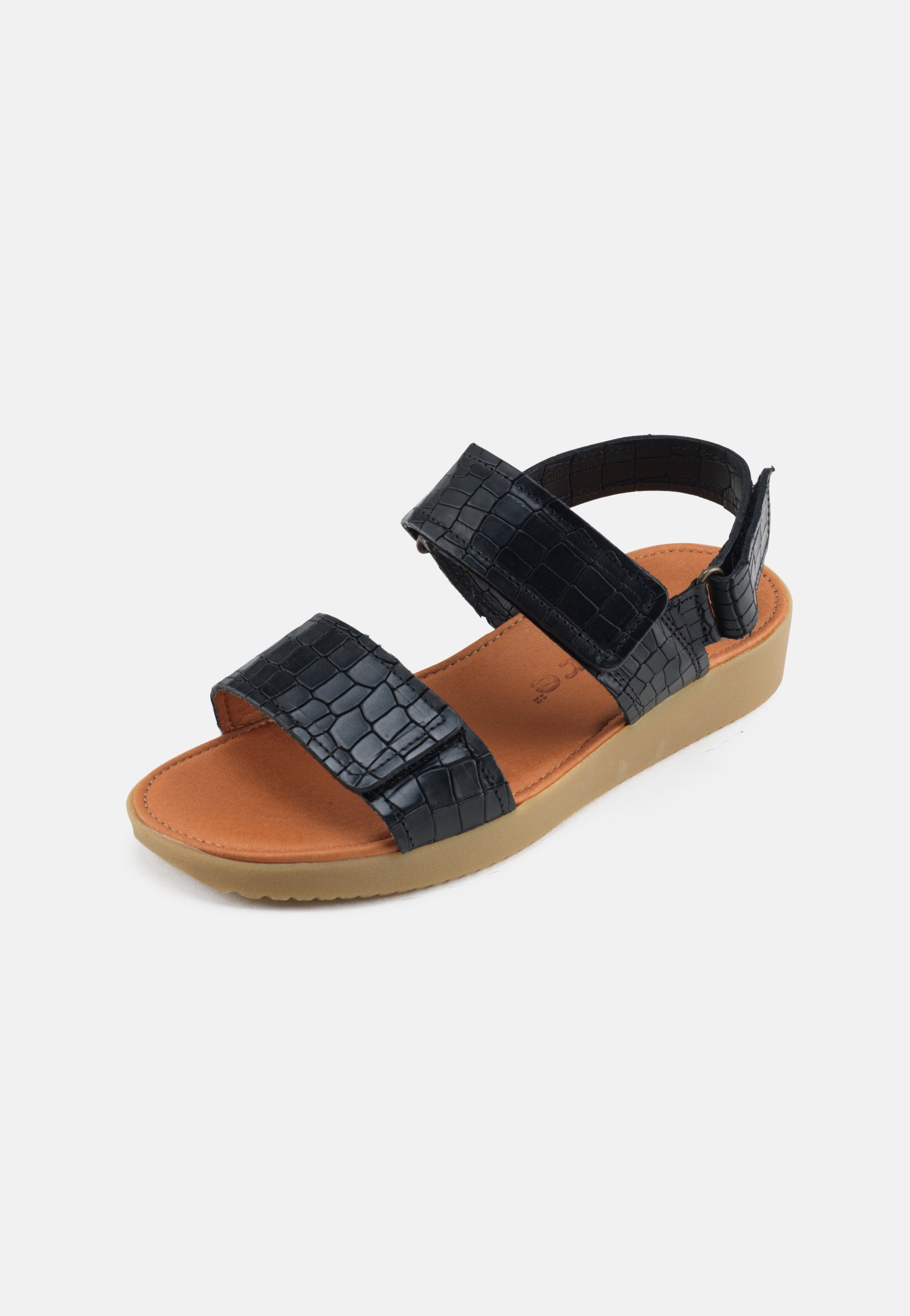 Nature Footwear Karen Sandal Læder med Crocoprint i farve Black med naturgummisål