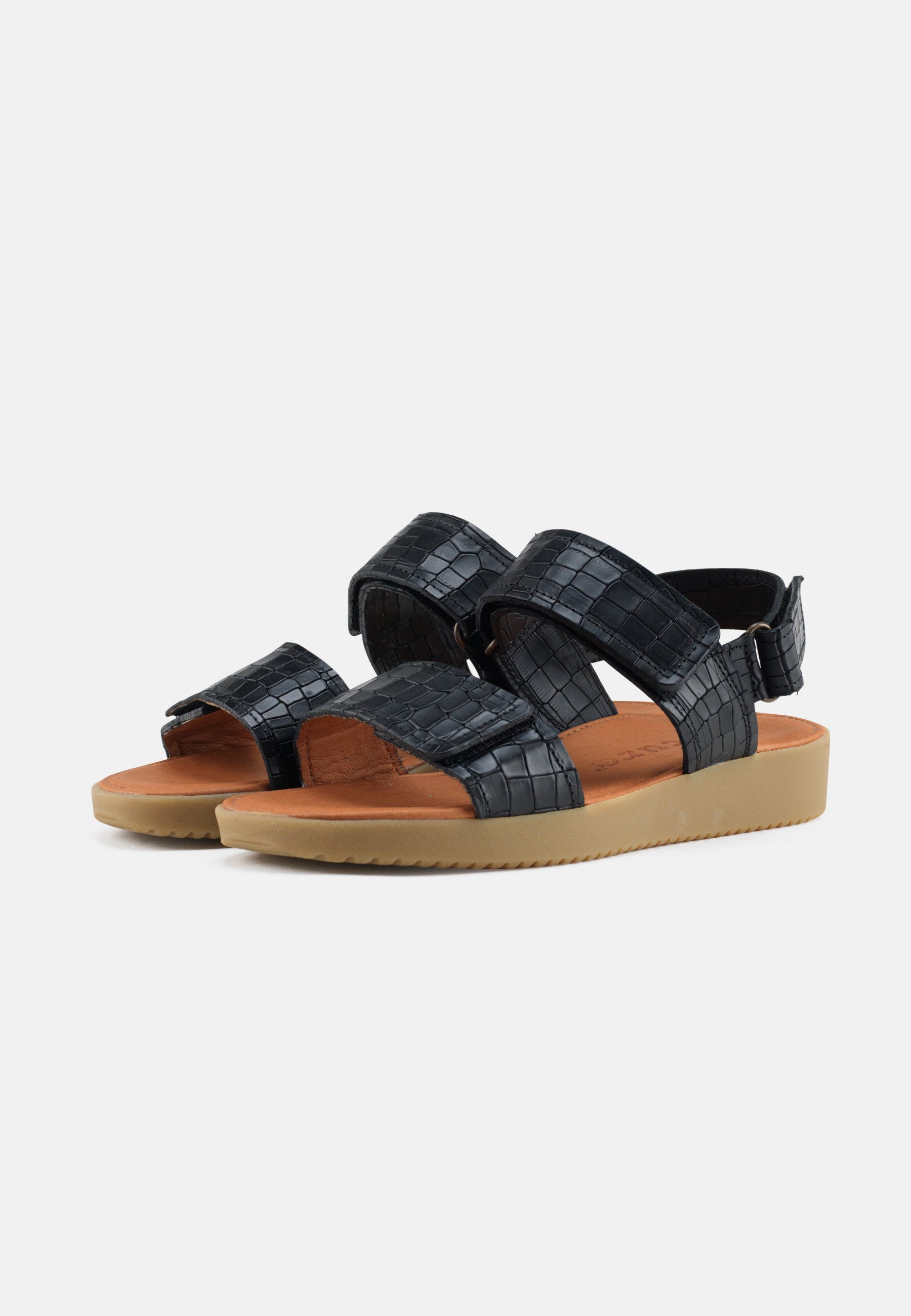 Nature Footwear Karen Sandal Læder med Crocoprint i farve Black med naturgummisål
