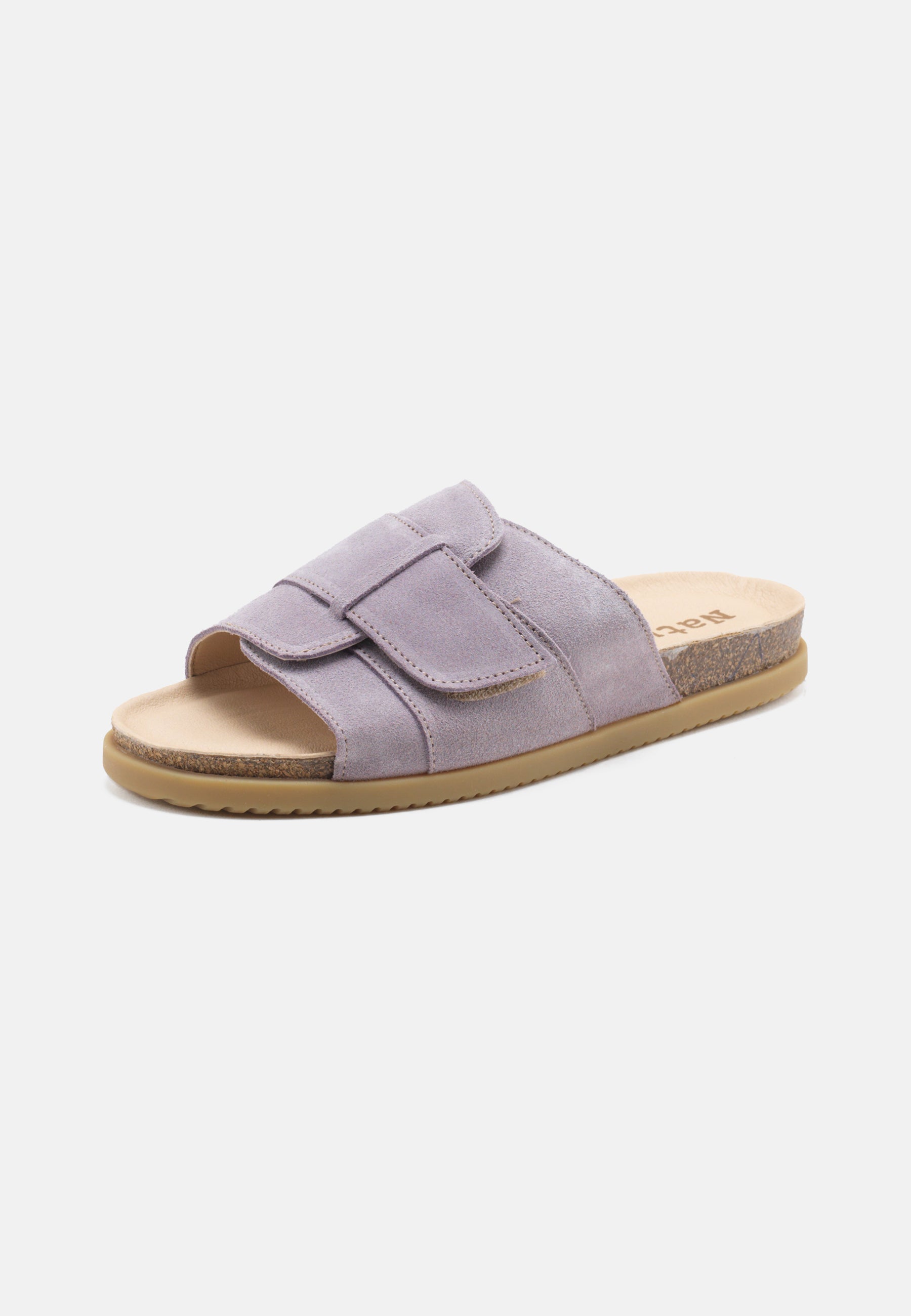 Nature Footwear Katrine Slide sandal Suede læder farve Crocus med kork fodseng og naturgummiså