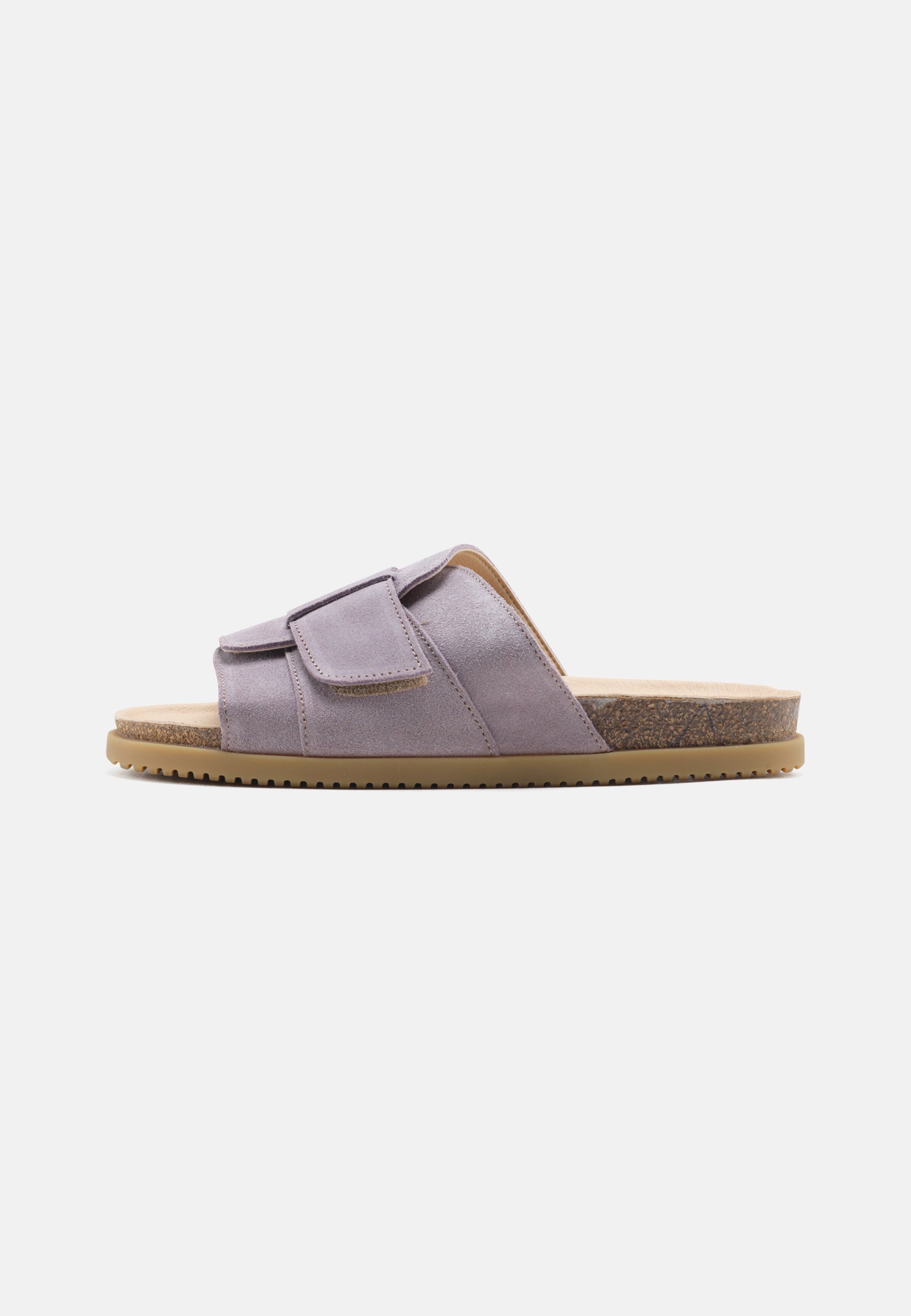 Nature Footwear Katrine Slide sandal Suede læder farve Crocus med kork fodseng og naturgummiså