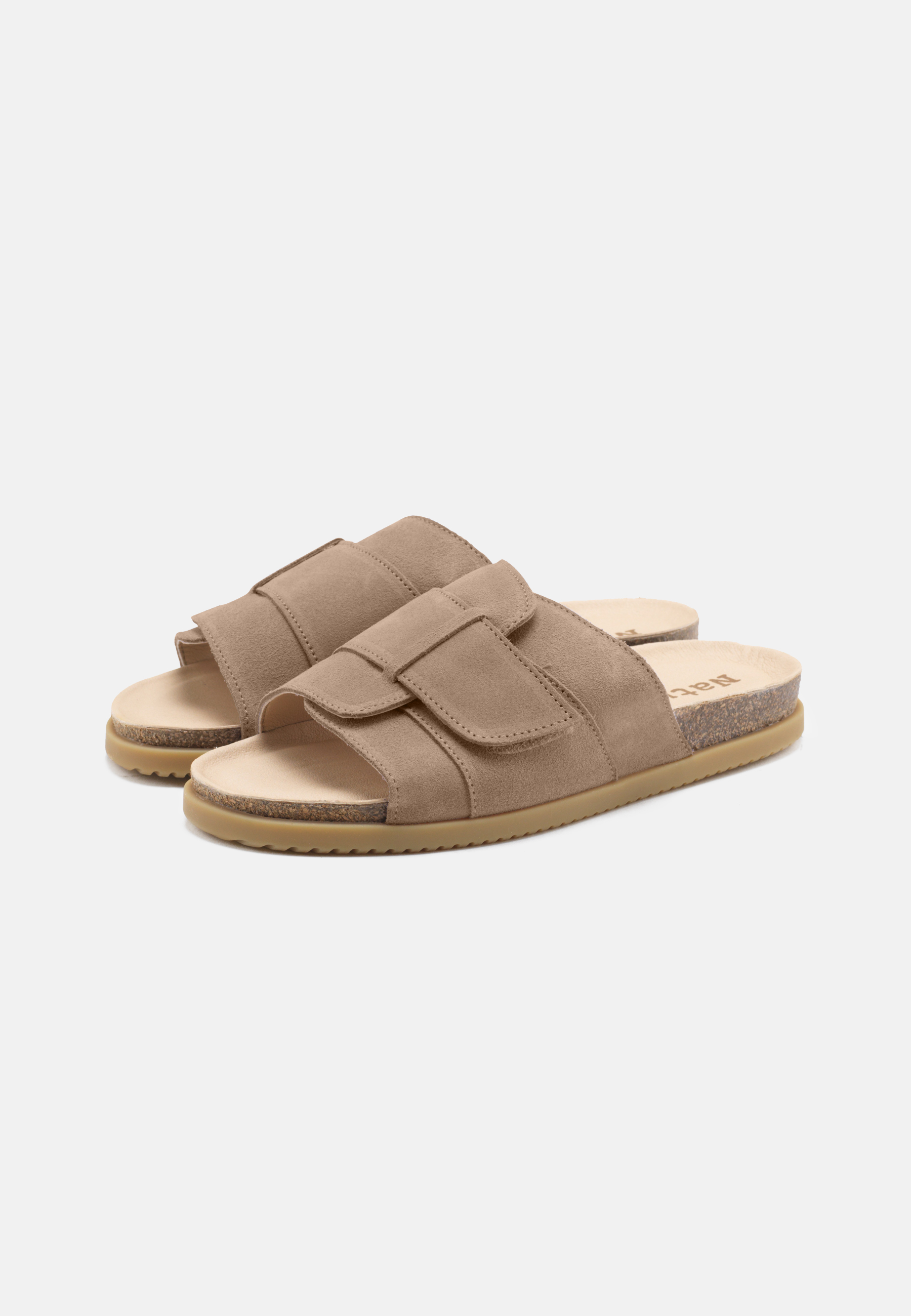 Nature Footwear Katrine Slide sandal Suede læder farve Moonrock med kork fodseng og naturgummisål