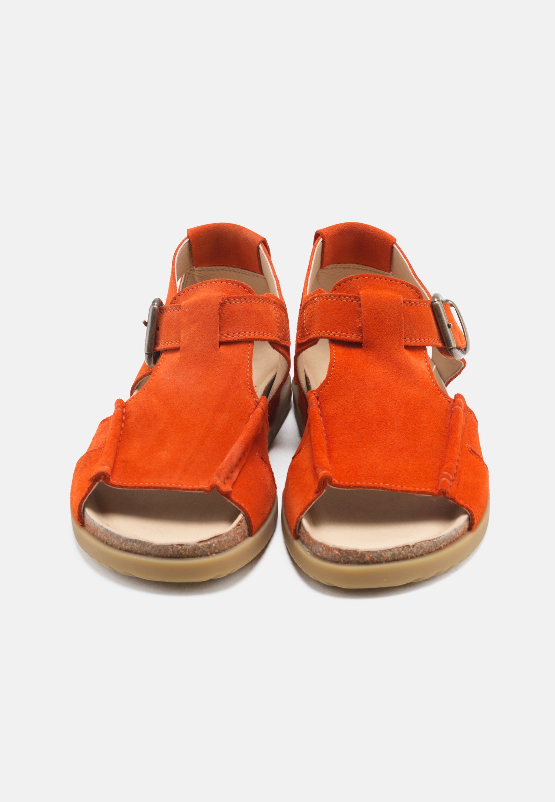Nature Footwear Lene Sandal med lukket hæl i Suede læder farve Orange med kork fodseng og ydersål af naturgummi