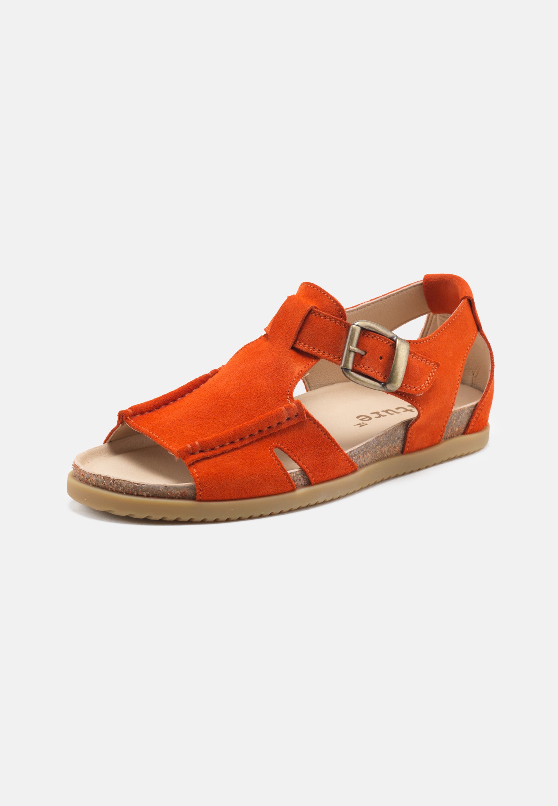 Nature Footwear Lene Sandal med lukket hæl i Suede læder farve Orange med kork fodseng og ydersål af naturgummi
