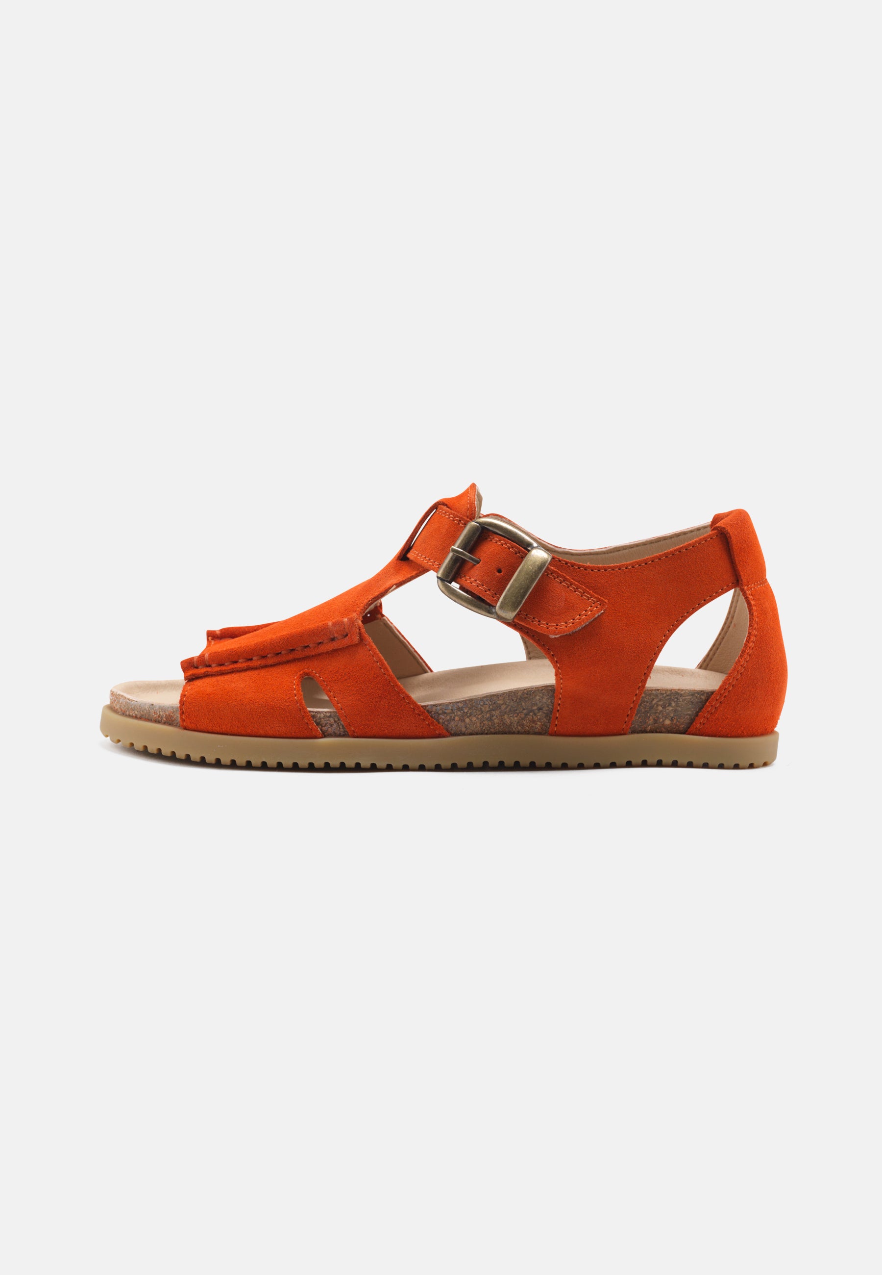 Nature Footwear Lene Sandal med lukket hæl i Suede læder farve Orange med kork fodseng og ydersål af naturgummi