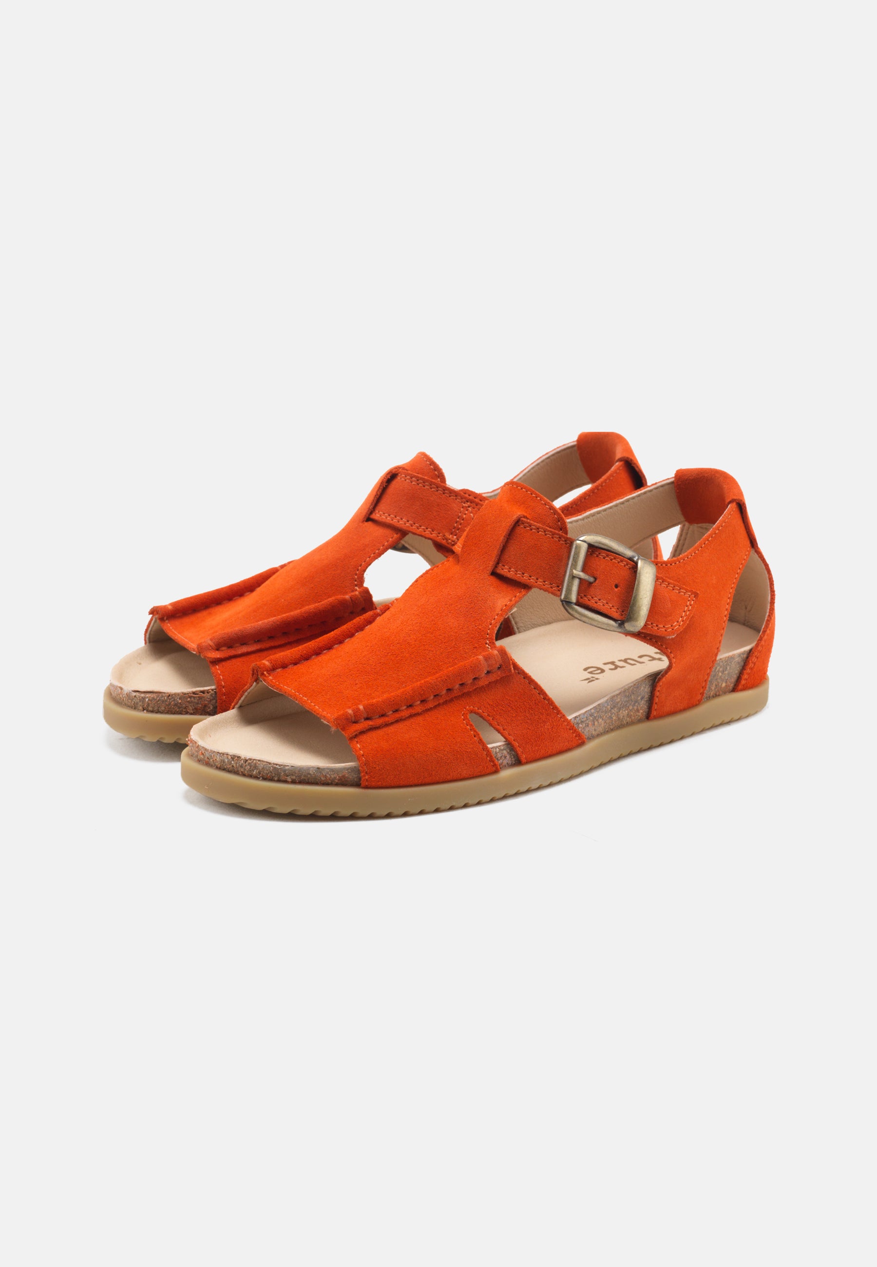 Nature Footwear Lene Sandal med lukket hæl i Suede læder farve Orange med kork fodseng og ydersål af naturgummi