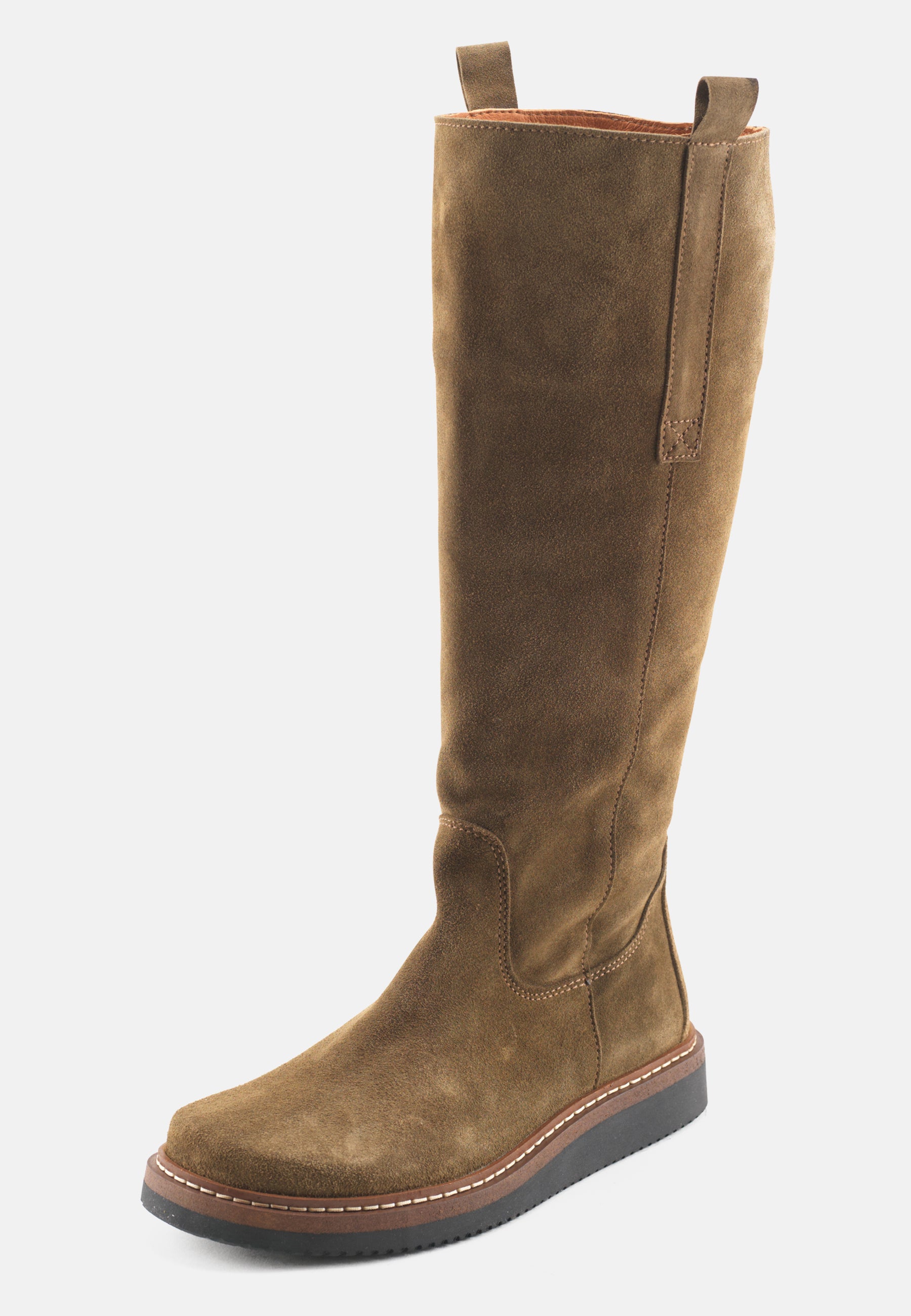 Nature Footwear Liv langskaftet støvle Suede Læder farve Olive med lynlås på indersiden. 
