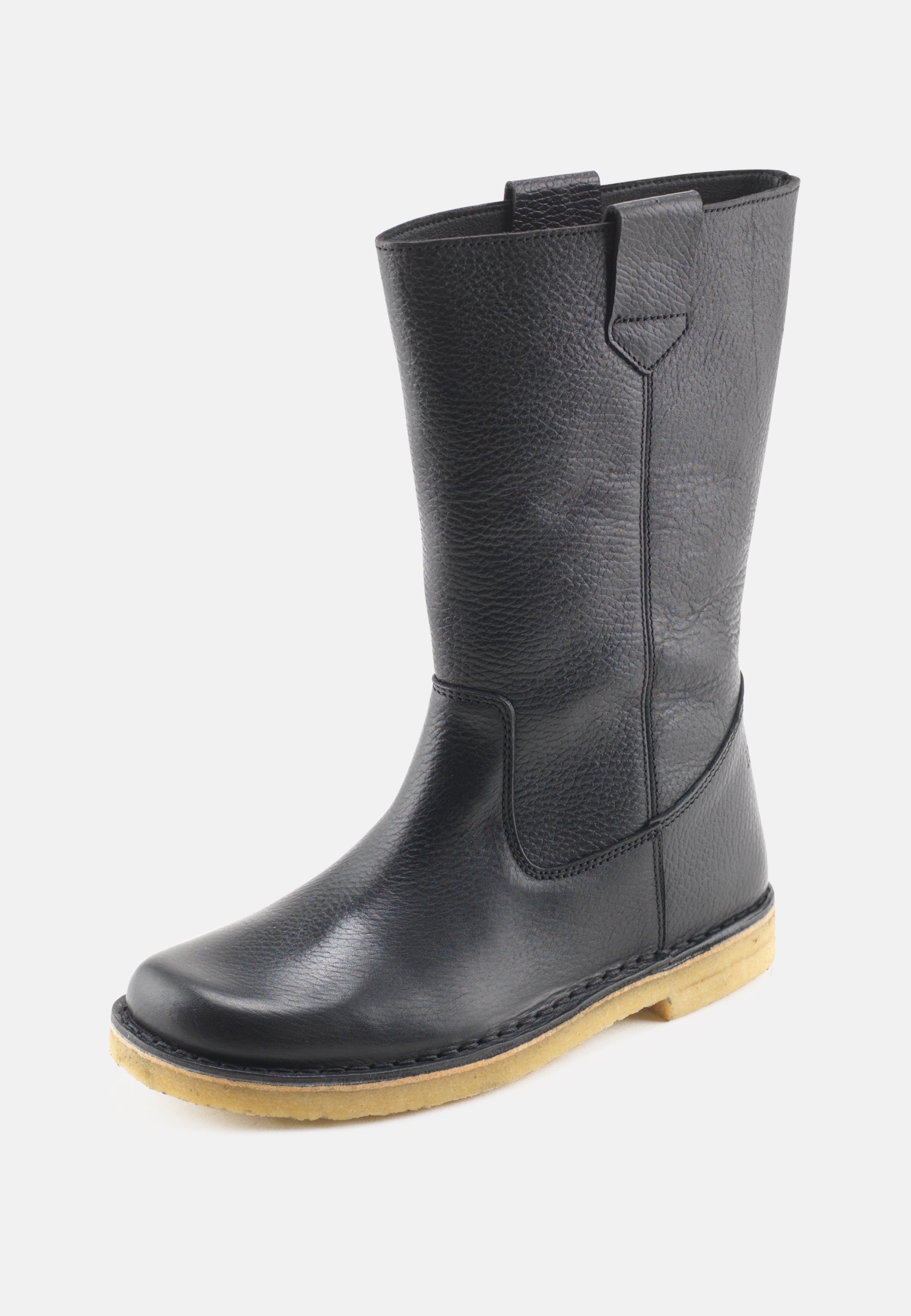 Nature Footwear Luna Pull on støvle med lynlås på indersiden i Læder farve Black med ægte rågummisål