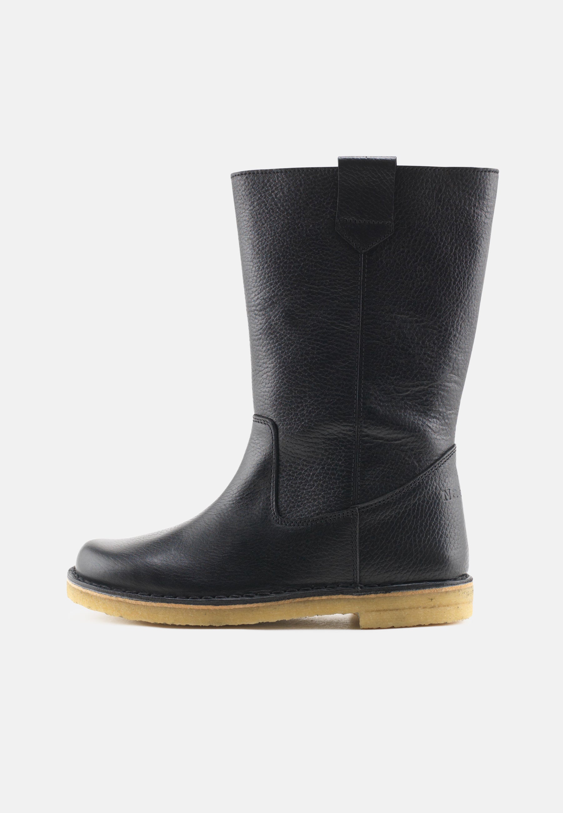 Nature Footwear Luna Pull on støvle med lynlås på indersiden i Læder farve Black med ægte rågummisål