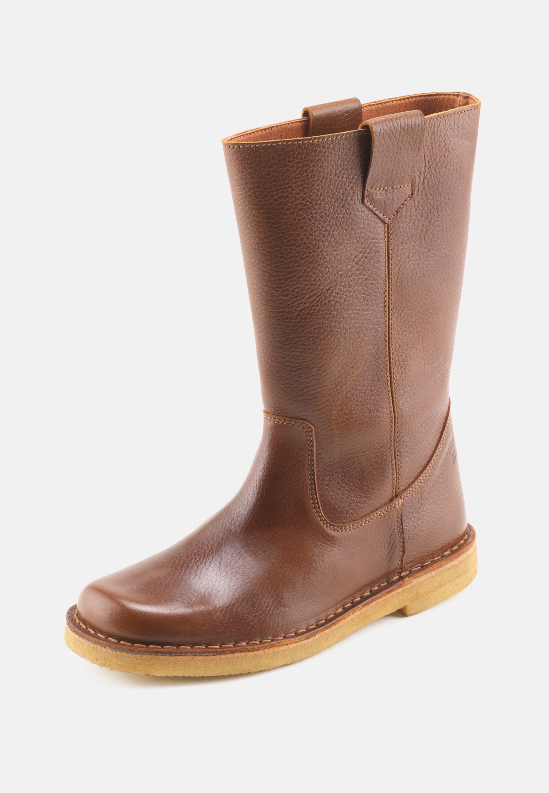 Nature Footwear Luna Pull on støvle med lynlås på indersiden i Læder farve Tobacco med ægte rågummisål