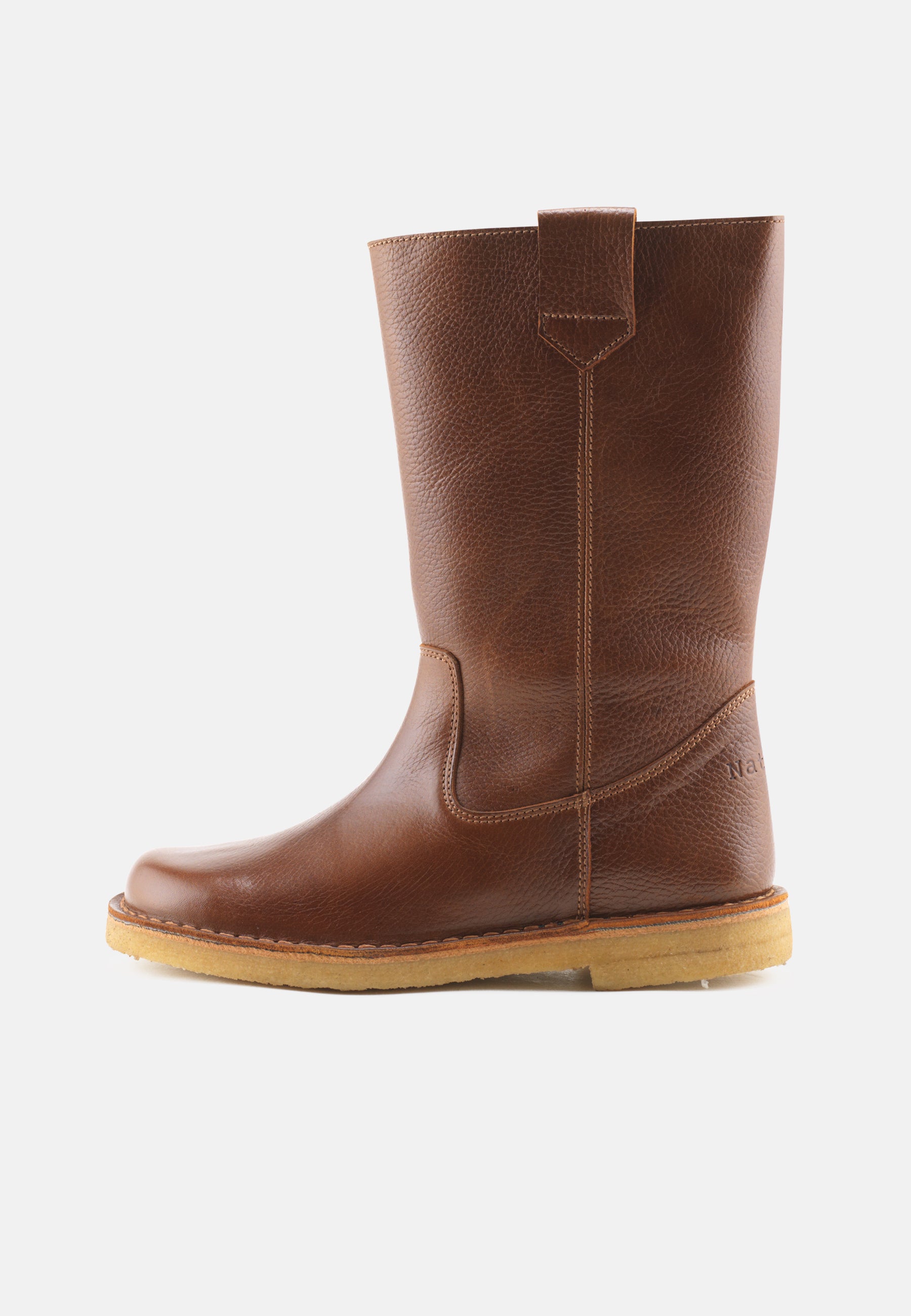 Nature Footwear Luna Pull on støvle med lynlås på indersiden i Læder farve Tobacco med ægte rågummisål