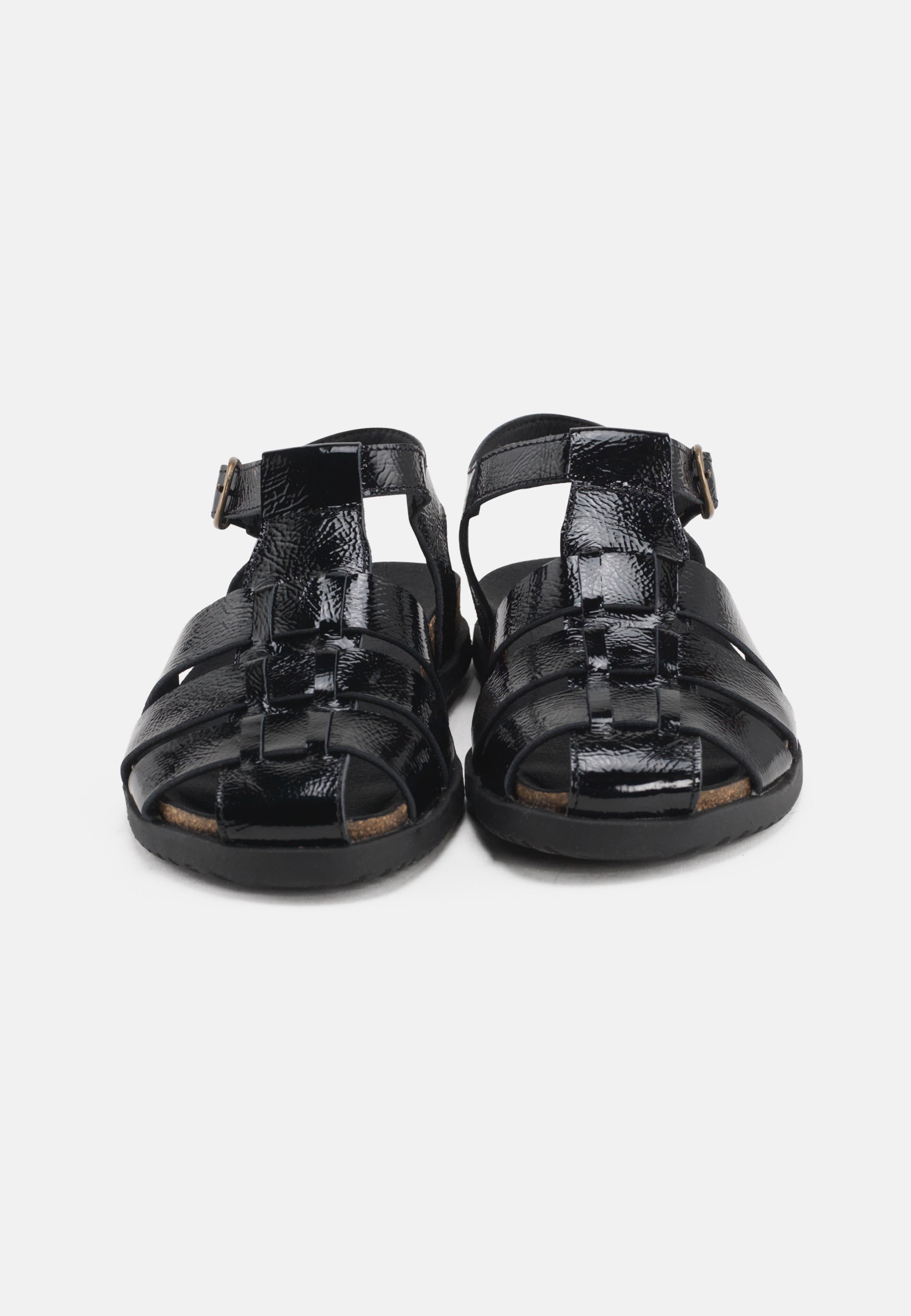 Nature Footwear Malene Fisherman Sandal Lak læder farve Black med kork fodseng og ydersål af naturgummi 