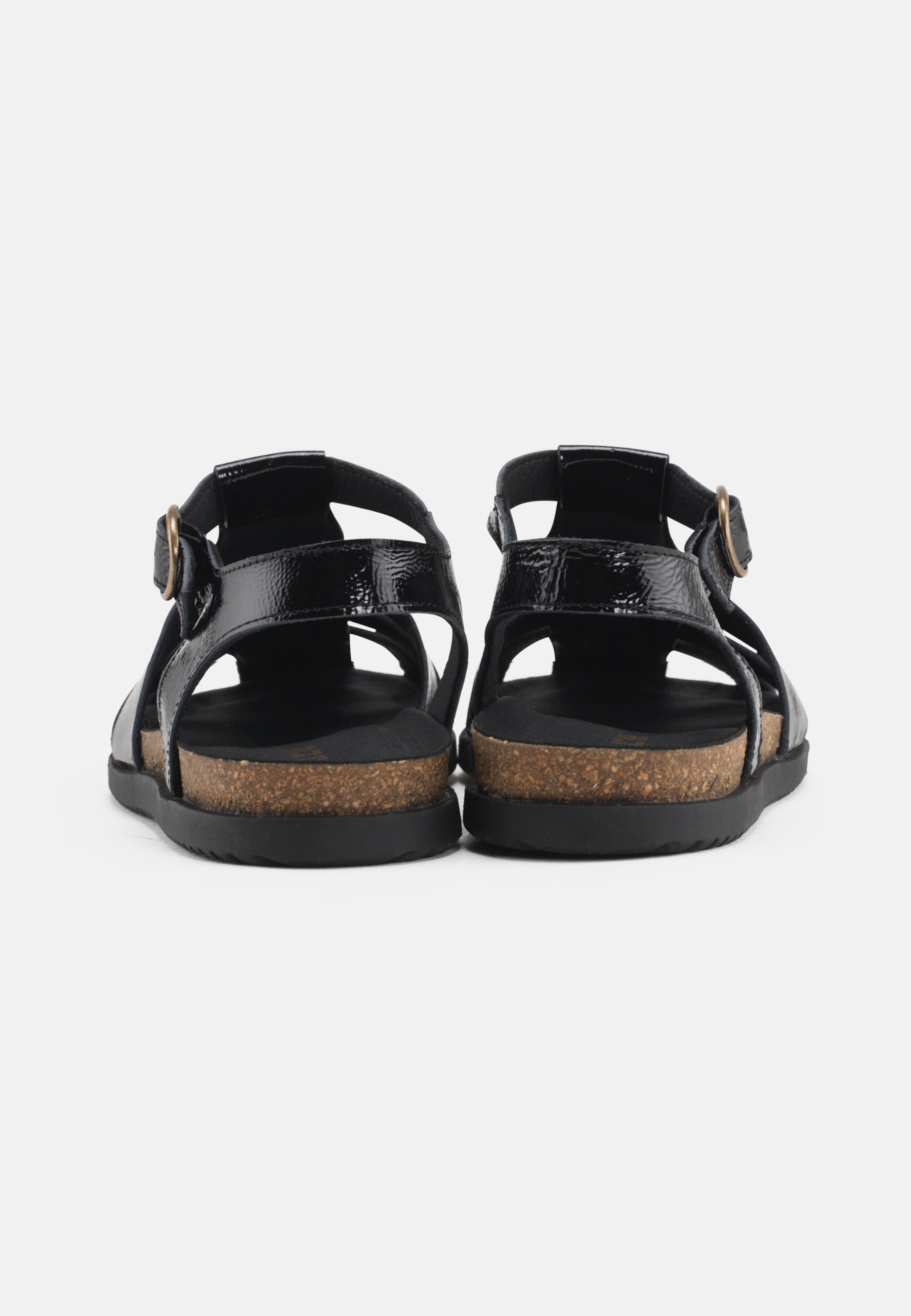 Nature Footwear Malene Fisherman Sandal Lak læder farve Black med kork fodseng og ydersål af naturgummi 