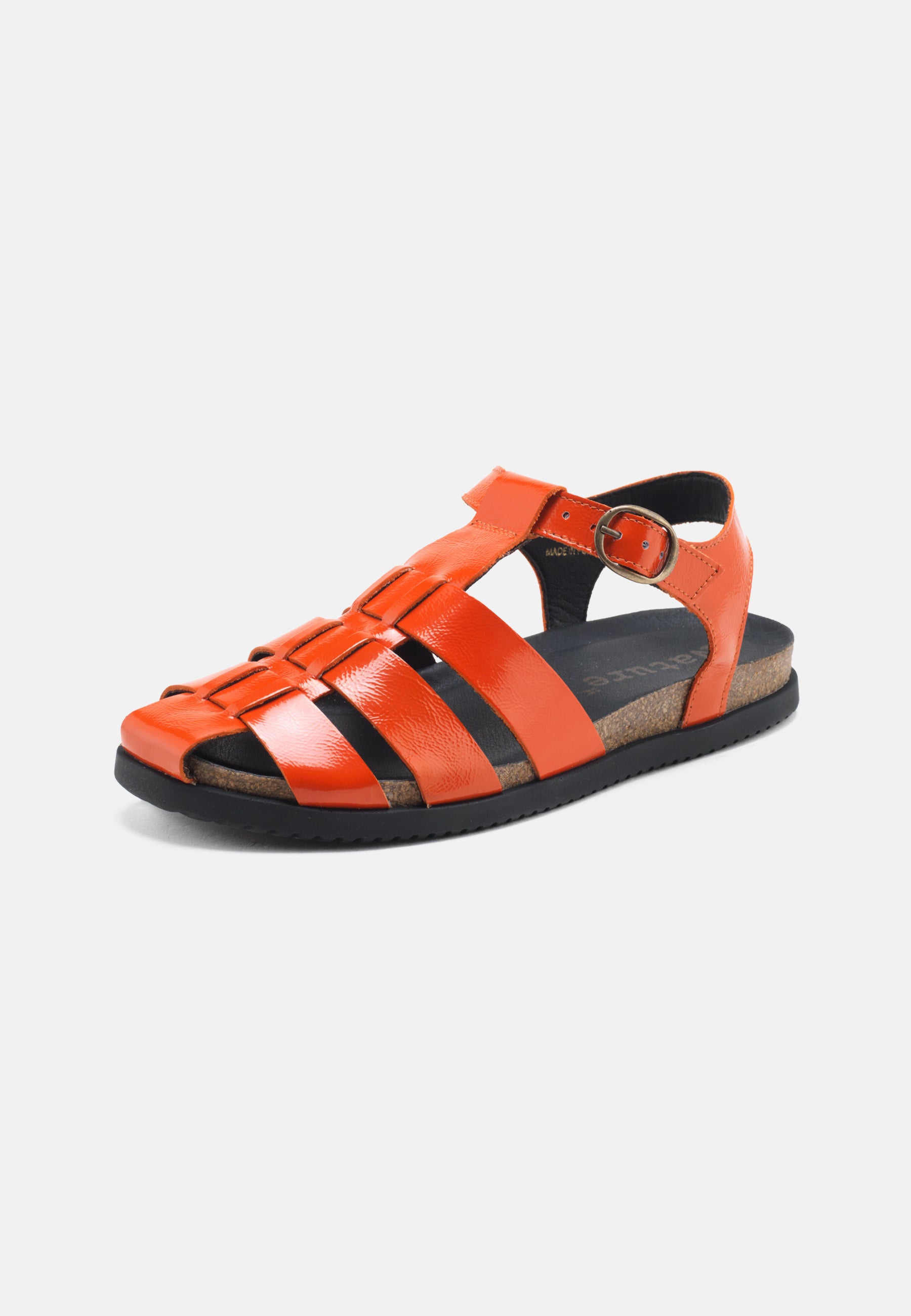 Nature Footwear Malene Fisherman Sandal Lak læder farve Orange med kork fodseng og ydersål af naturgummi