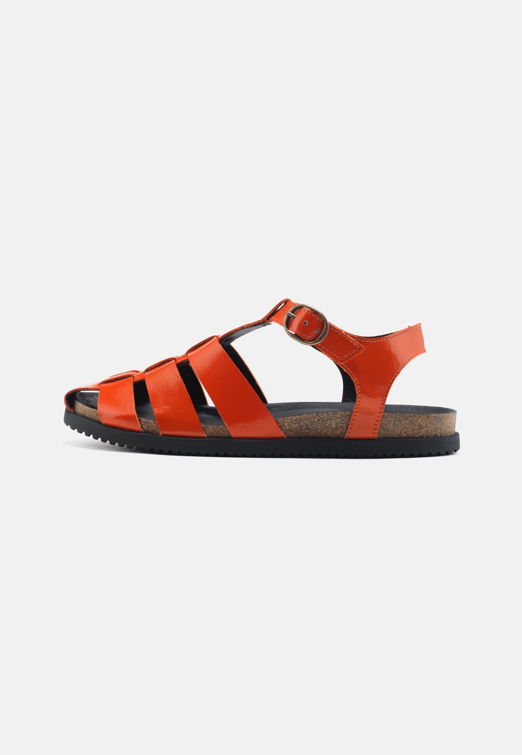 Nature Footwear Malene Fisherman Sandal Lak læder farve Orange med kork fodseng og ydersål af naturgummi