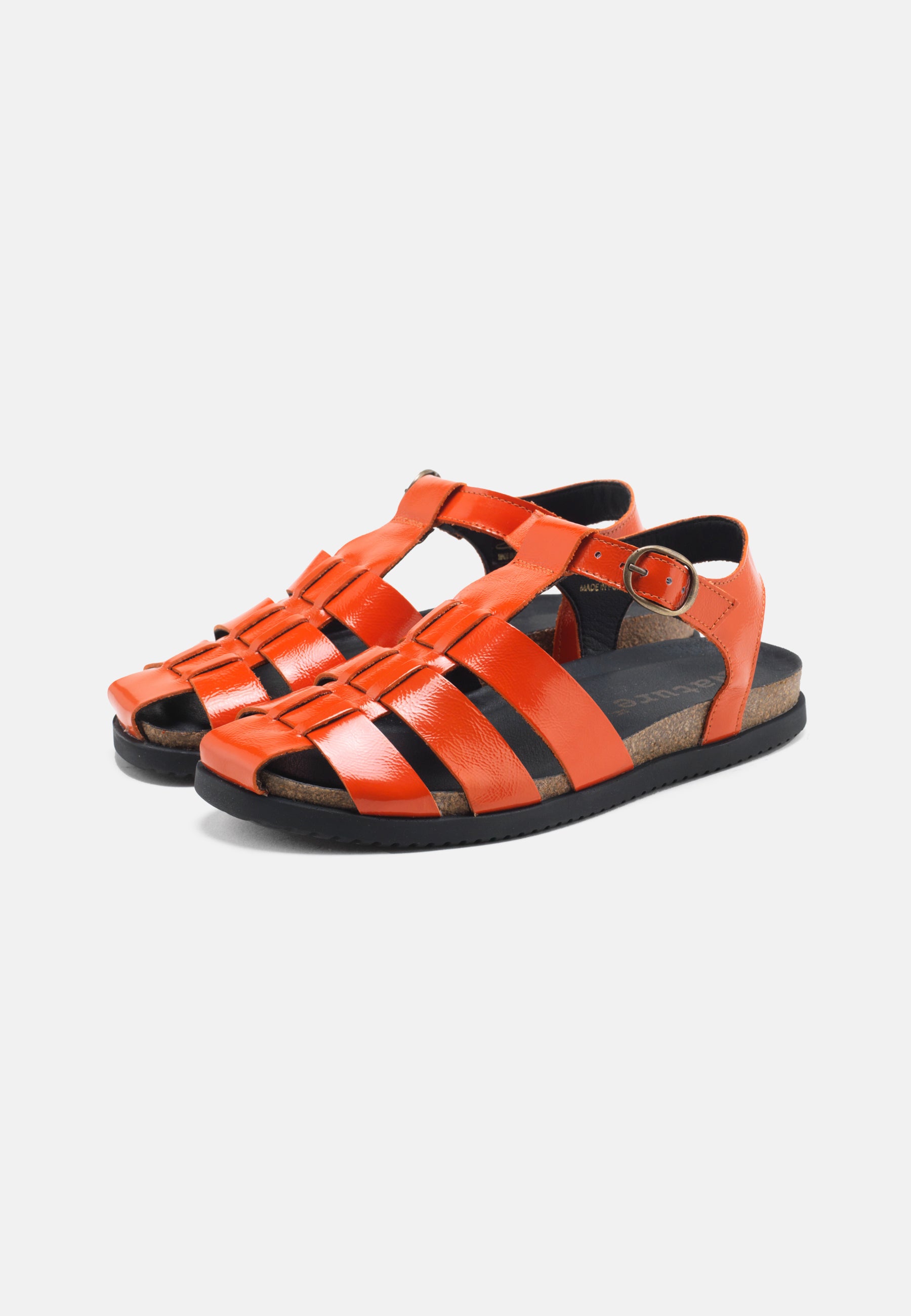 Nature Footwear Malene Fisherman Sandal Lak læder farve Orange med kork fodseng og ydersål af naturgummi