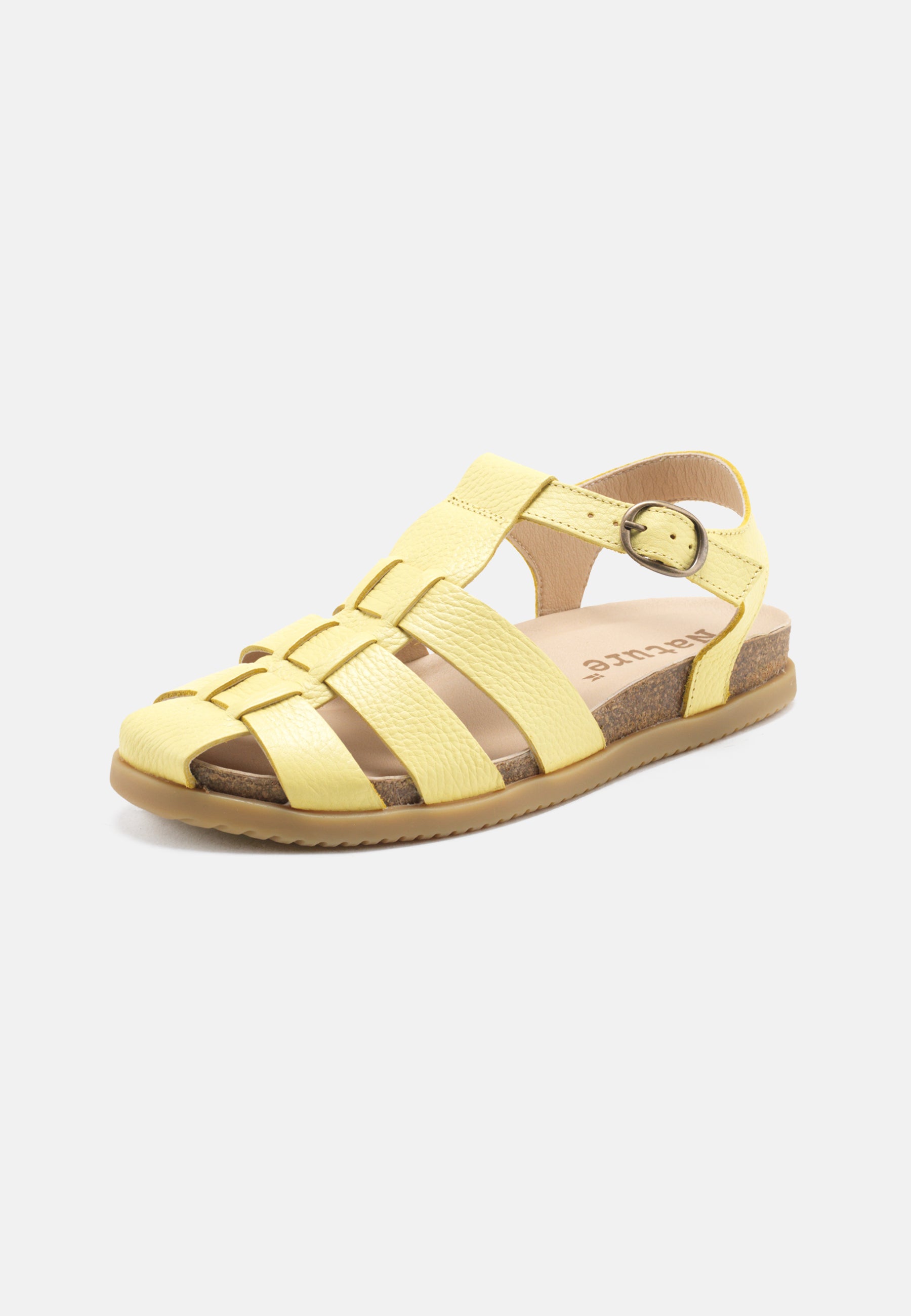 Nature Footwear Malene Fisherman Sandal Læder farve Limonade med kork fodseng og ydersål af naturgummi