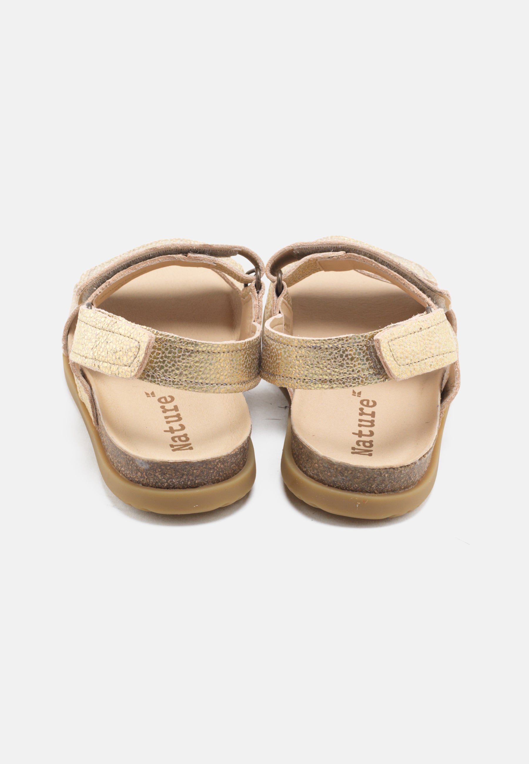 Nature Footwear Mathilde Sandal Metallic  læder med glittereffekt farve Multicolor med  kork fodseng og ydersål af naturgummi