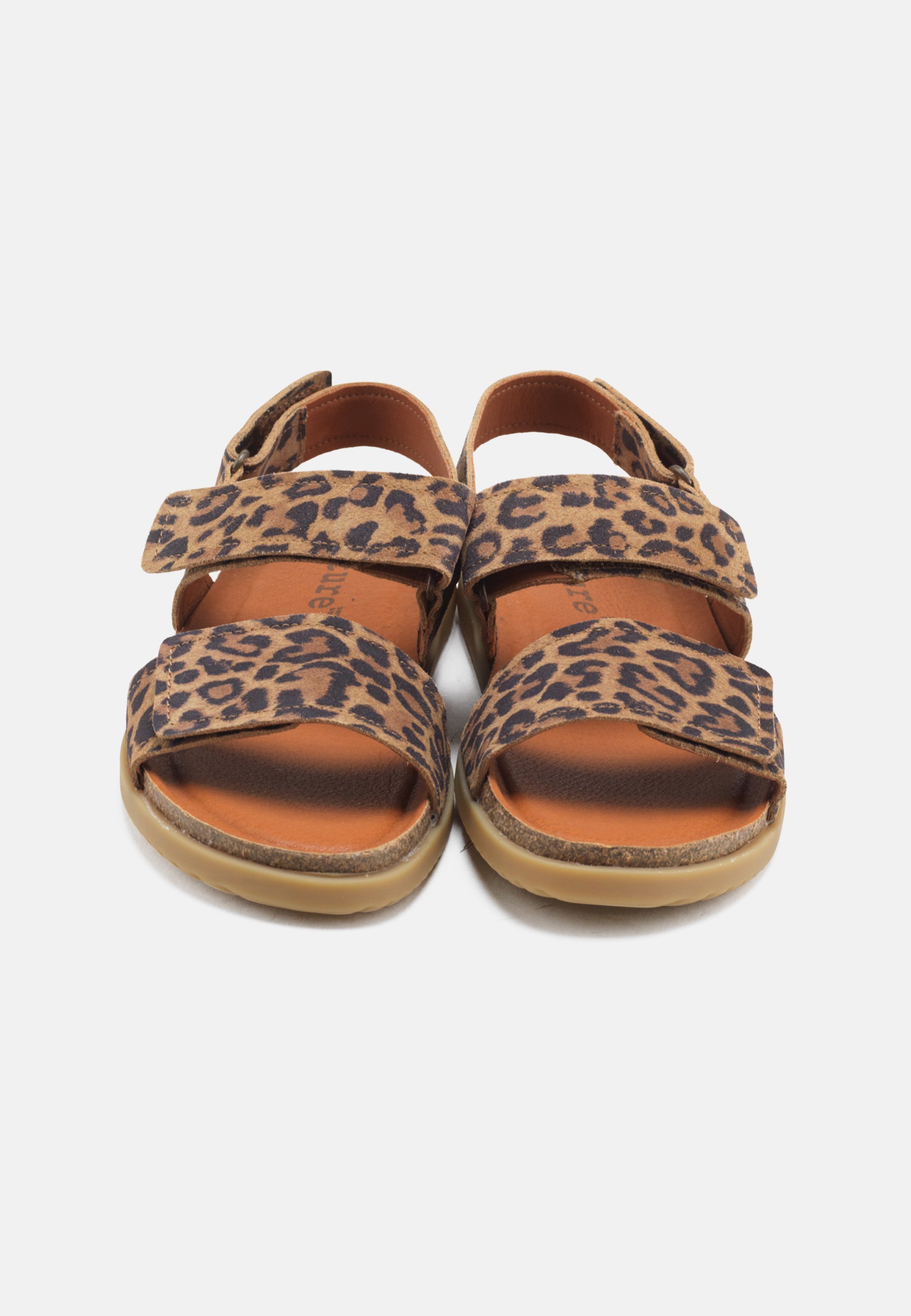 Nature Footwear Mathilde Sandal Suede Læder farve med Leopard print og  kork fodseng med ydersål af naturgummi
