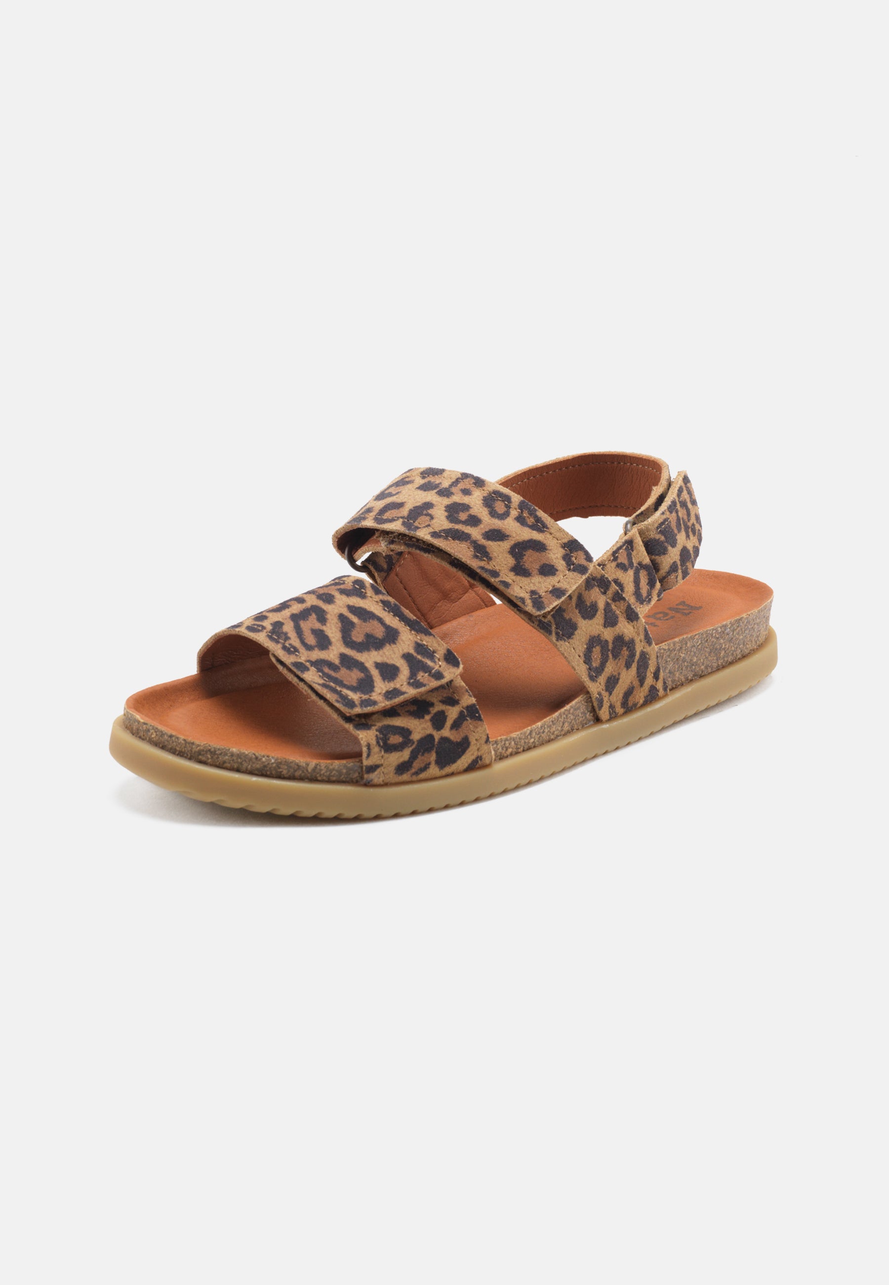 Nature Footwear Mathilde Sandal Suede Læder farve med Leopard print og  kork fodseng med ydersål af naturgummi