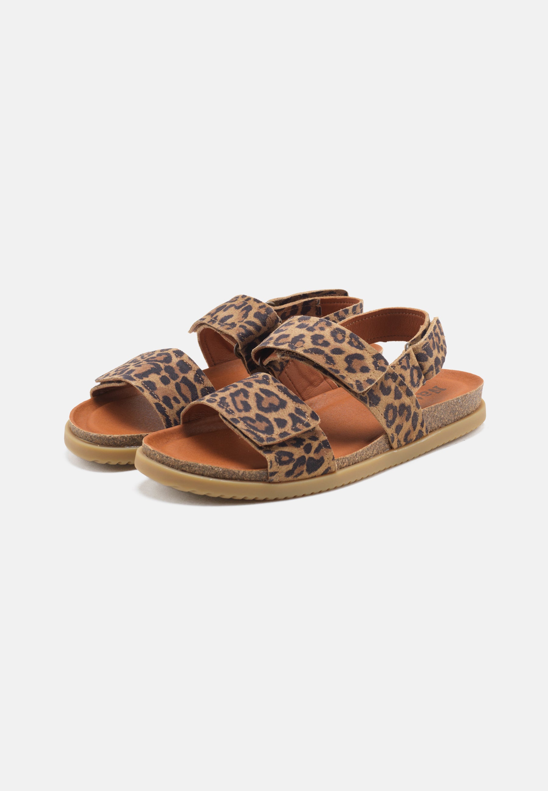 Nature Footwear Mathilde Sandal Suede Læder farve med Leopard print og  kork fodseng med ydersål af naturgummi