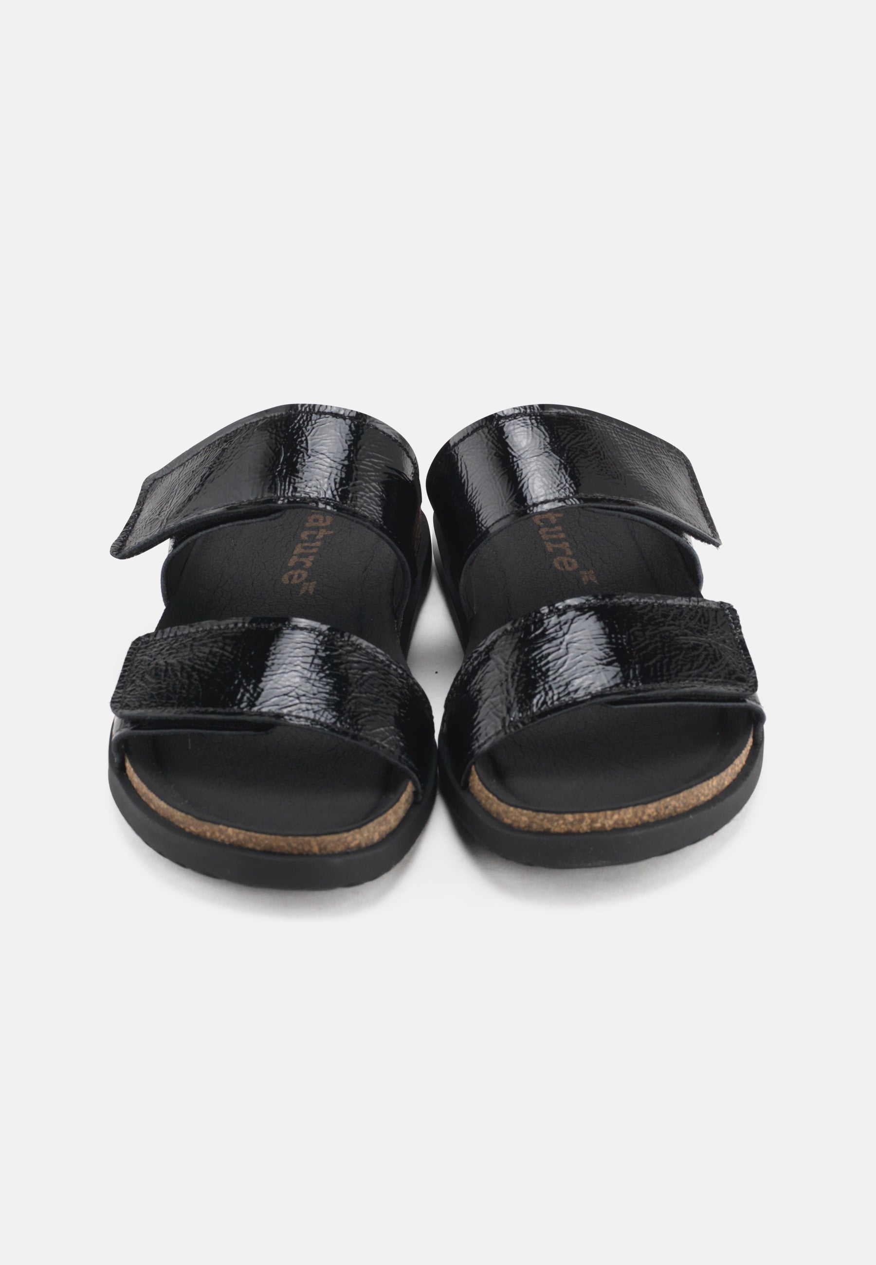 Nature Footwear Mie Slide sandal Lak læder i fave Black med fodseng af kork og ydersål af naturgummi