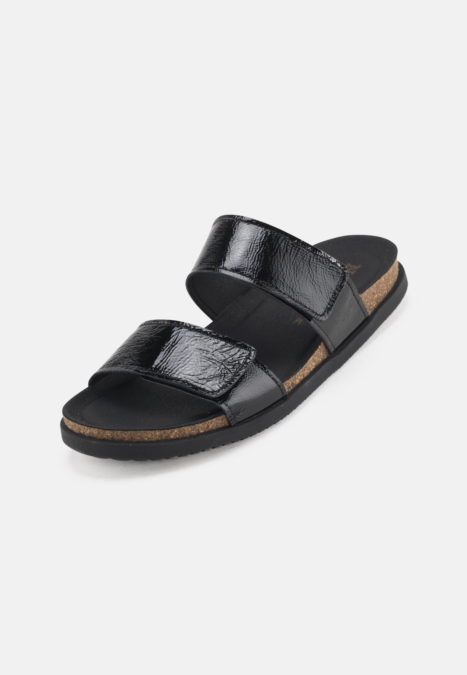 Nature Footwear Mie Slide sandal Lak læder i fave Black med fodseng af kork og ydersål af naturgummi