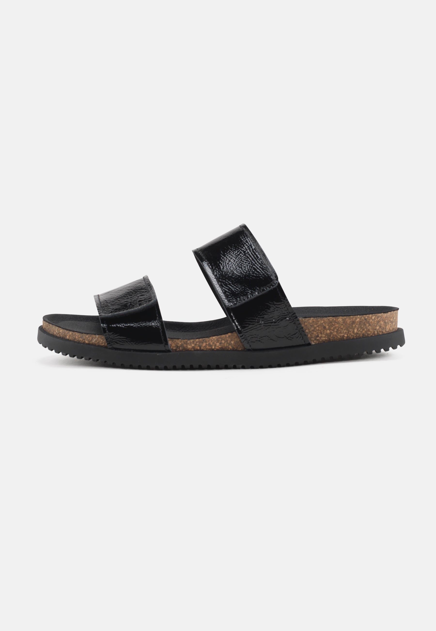 Nature Footwear Mie Slide sandal Lak læder i fave Black med fodseng af kork og ydersål af naturgummi