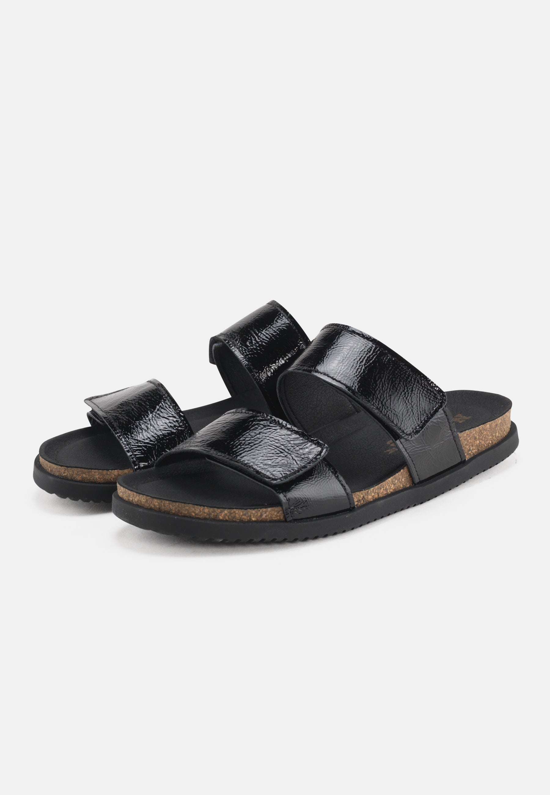 Nature Footwear Mie Slide sandal Lak læder i fave Black med fodseng af kork og ydersål af naturgummi
