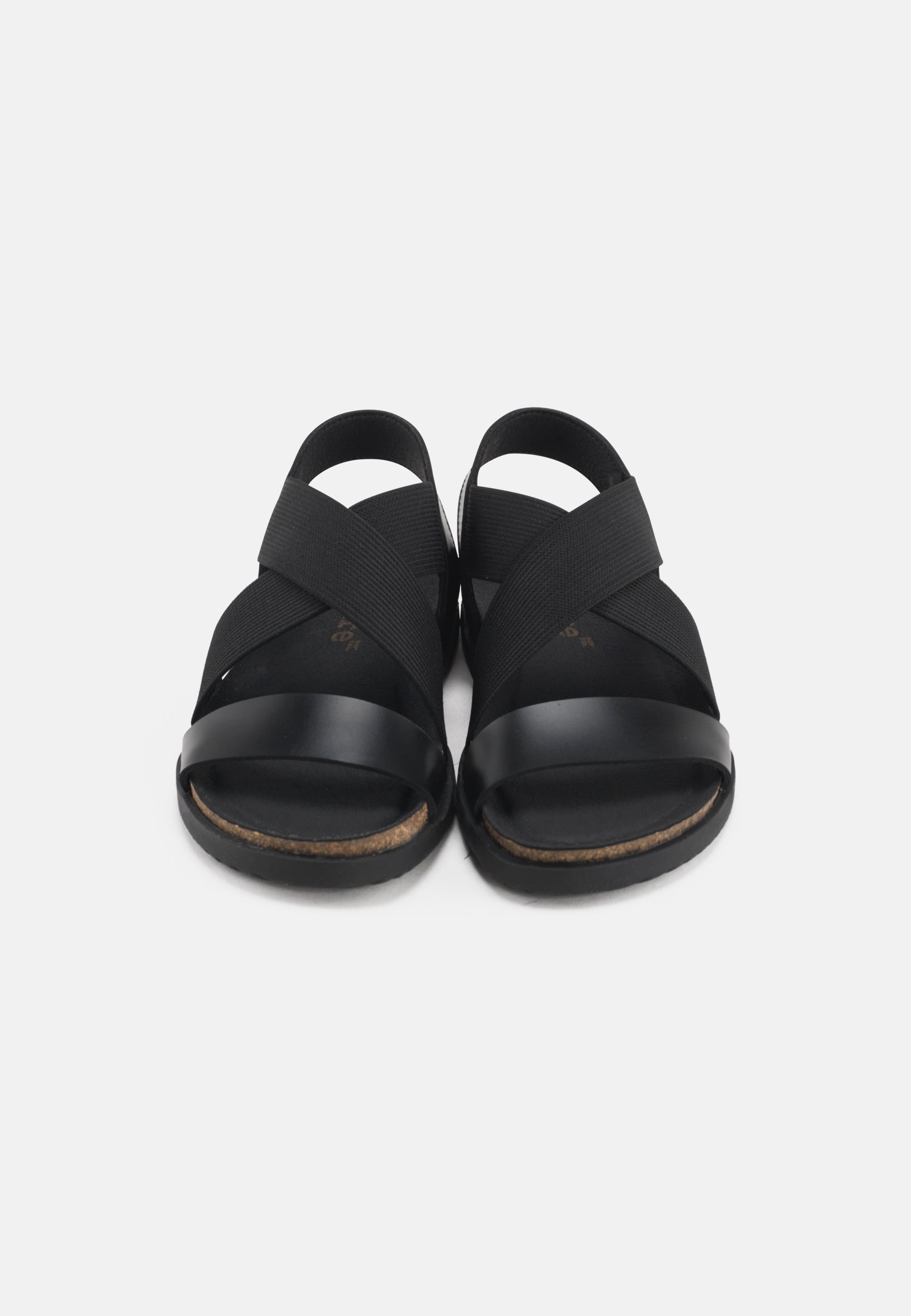 Nature Footwear Mona Sandal Læder med krydsende elastikker farve Black med fodseng af kork og ydersål af naturgummi
