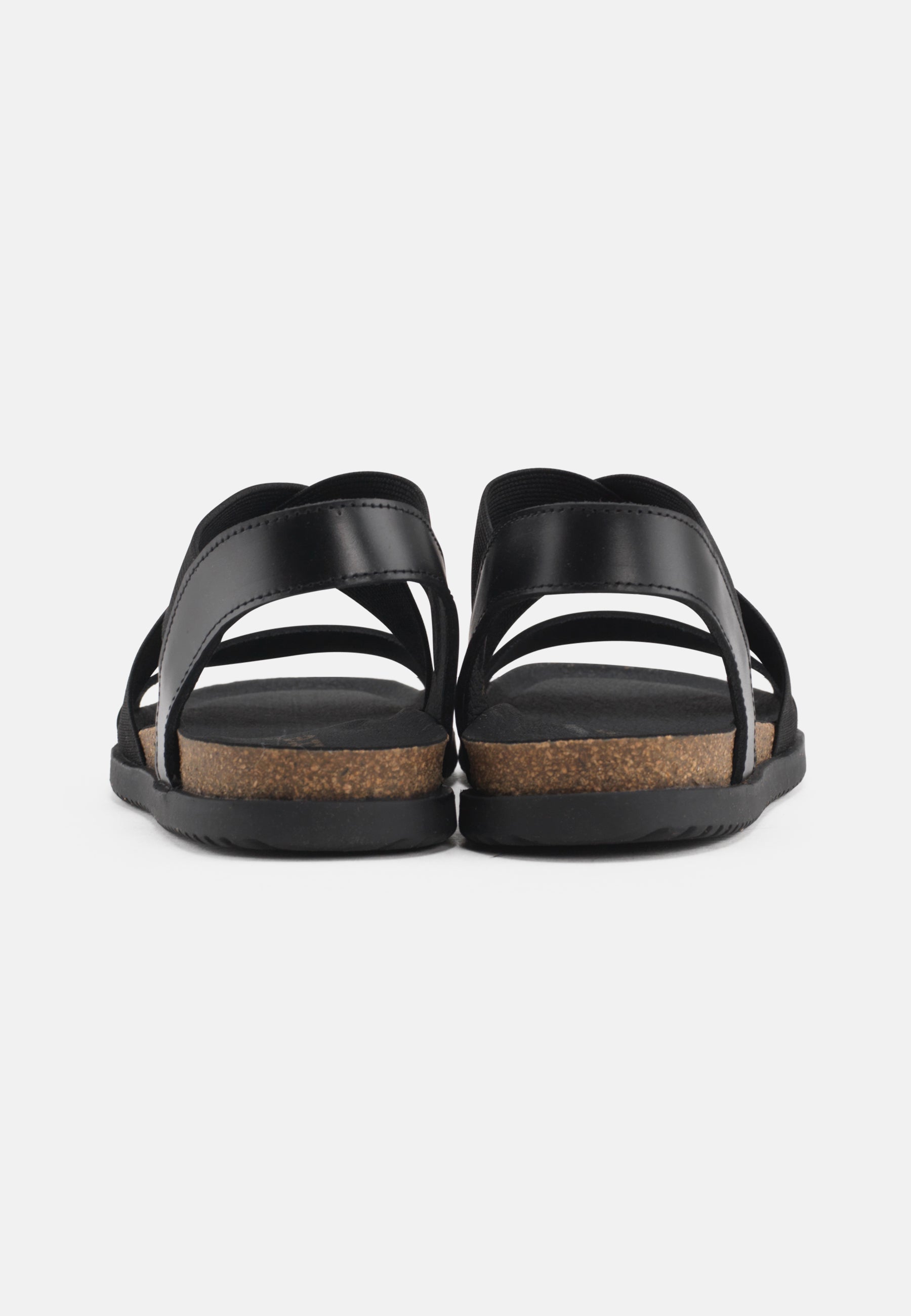 Nature Footwear Mona Sandal Læder med krydsende elastikker farve Black med fodseng af kork og ydersål af naturgummi